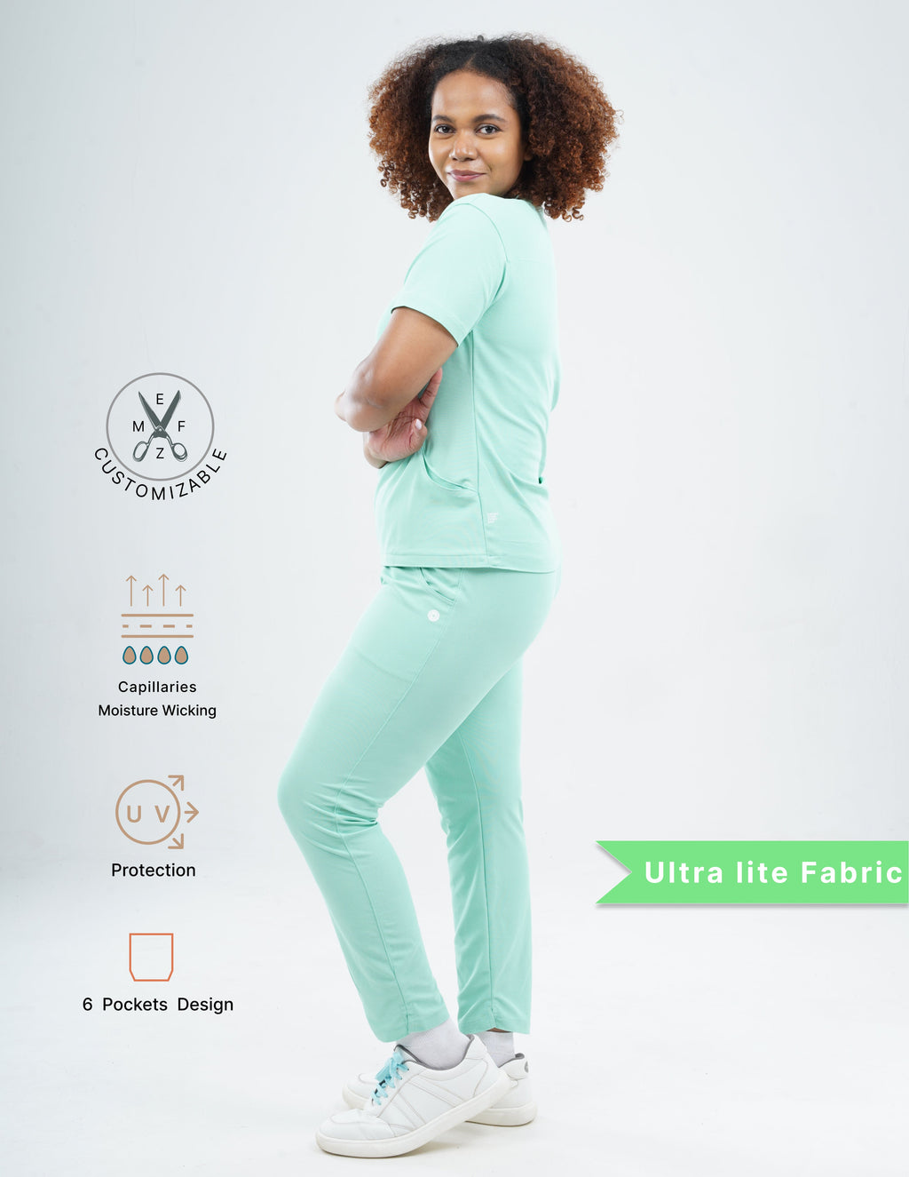 FROSTED MINT  V Neck / Straight Pant / 2 way Stretch (FemaleFullset) MKZ116