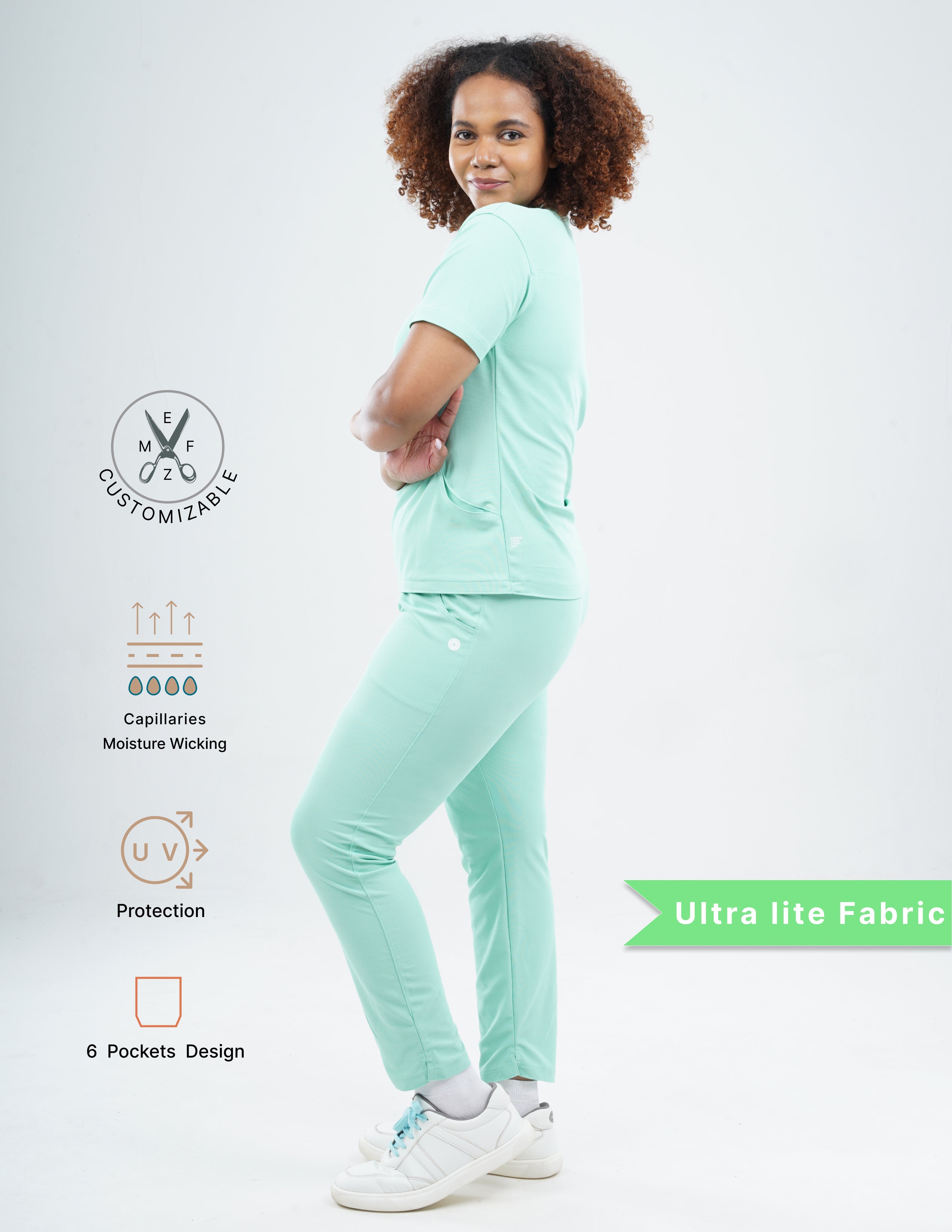 FROSTED MINT  V Neck / Straight Pant / 2 way Stretch (FemaleFullset) MKZ116