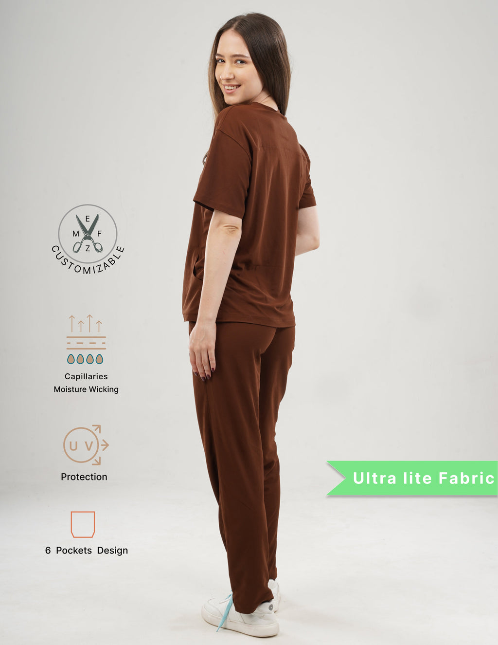 MOCHA BROWN  V Neck / Straight Pant / 2 way Stretch (FemaleFullset) MKZ92