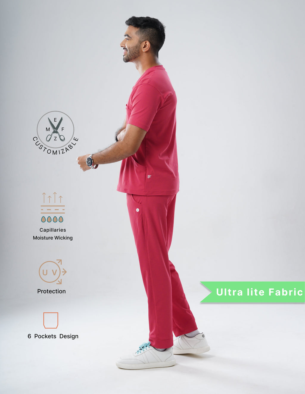 MELANGE PINK  V Neck / Jogger Pant / 2 way Stretch (MaleFullset) MKZ206