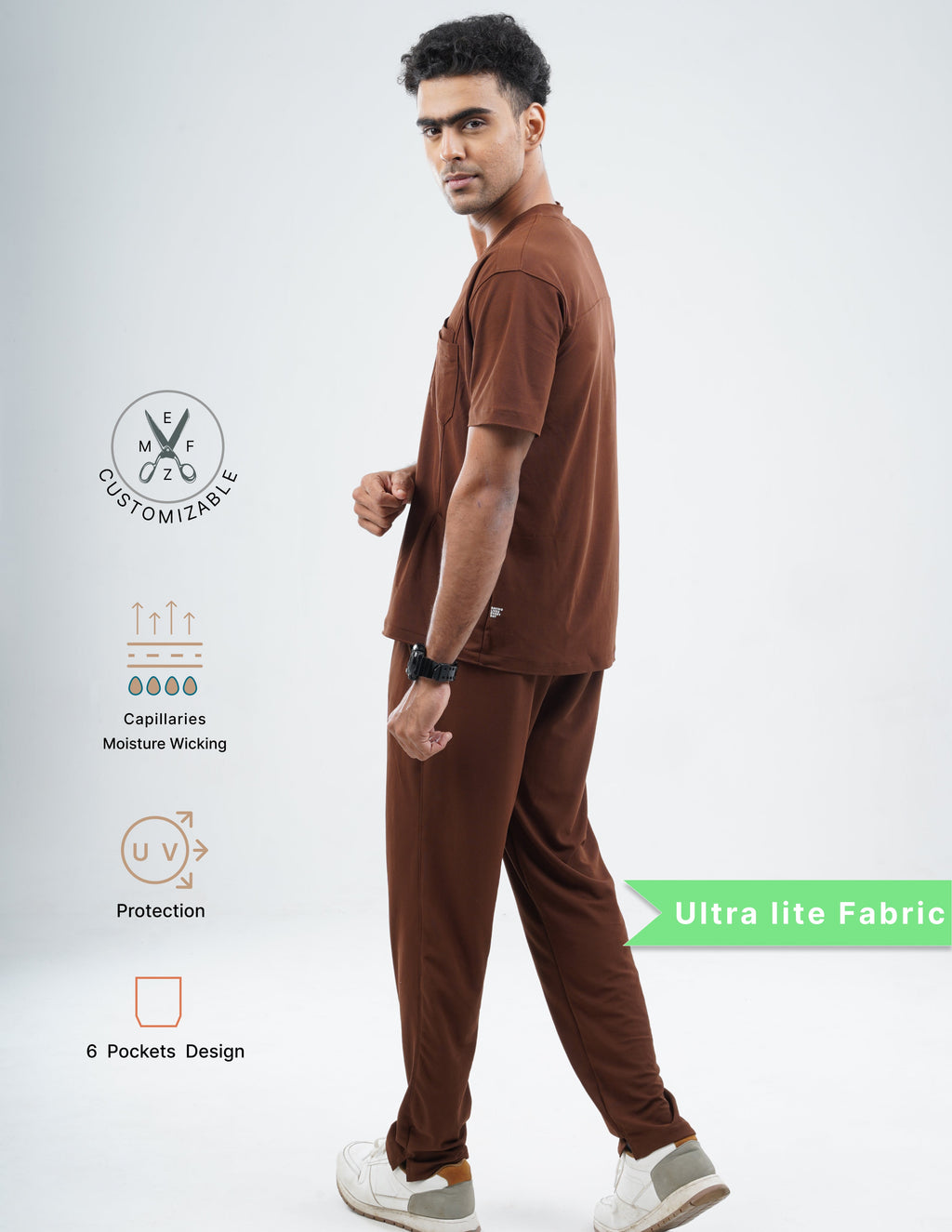 MOCHA BROWN  V Neck / Straight Pant / 2 way Stretch (MaleFullset) MKZ219