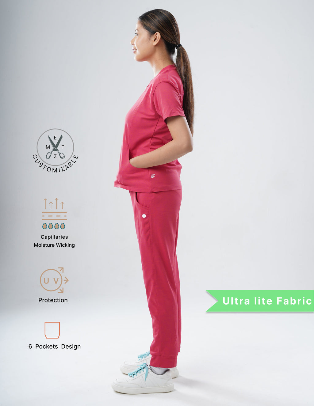 MELANGE PINK  V Neck / Jogger Pant / 2 way Stretch (FemaleFullset) MKZ79