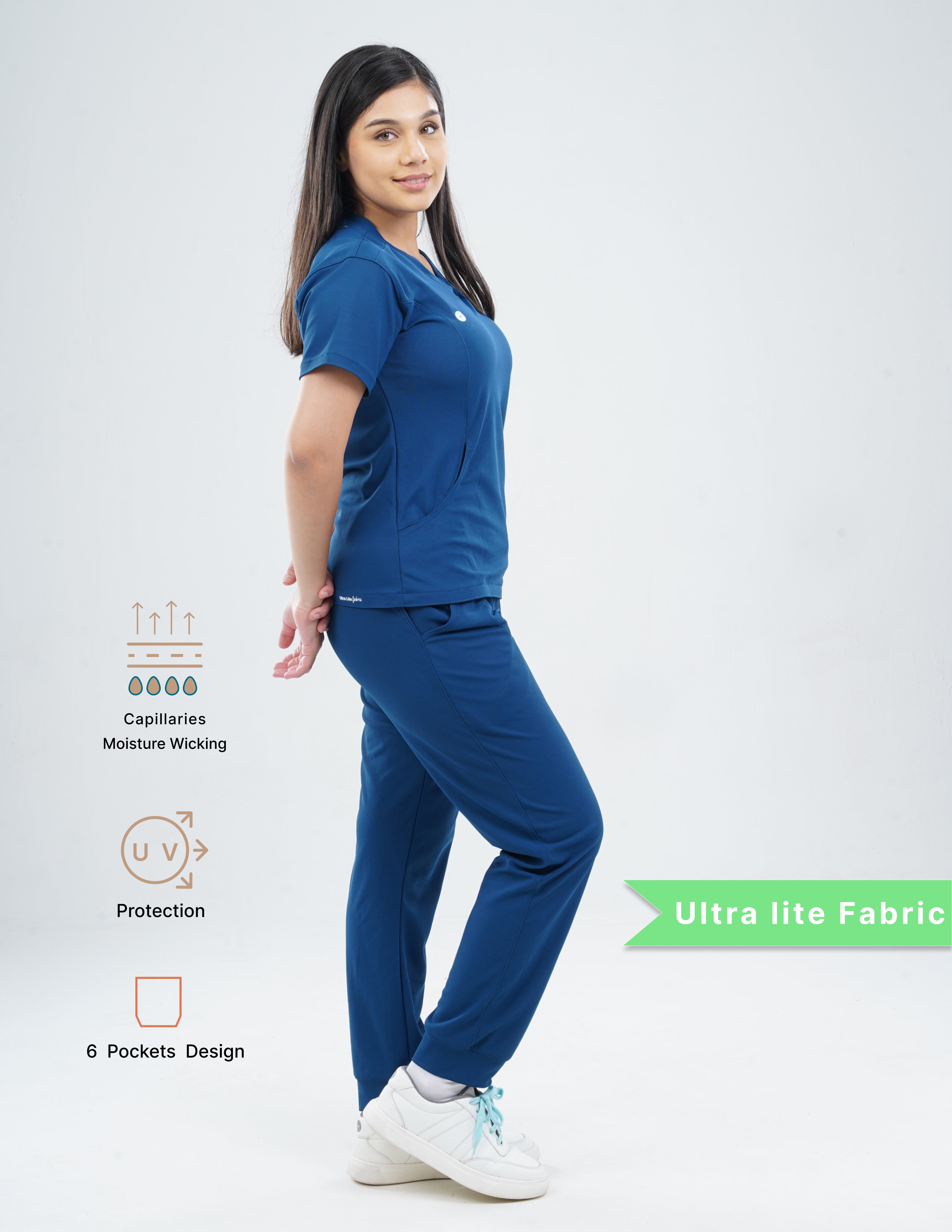 COSMIC BLUE  V Neck / Jogger Pant / 2 way Stretch (FemaleFullset) MKZ55