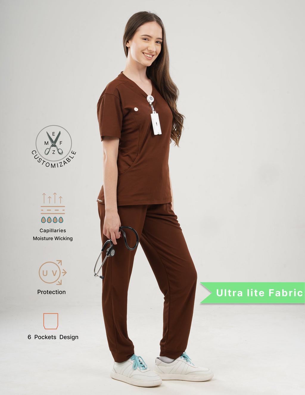 MOCHA BROWN  V Neck / Jogger Pant / 2 way Stretch (FemaleFullset) MKZ91