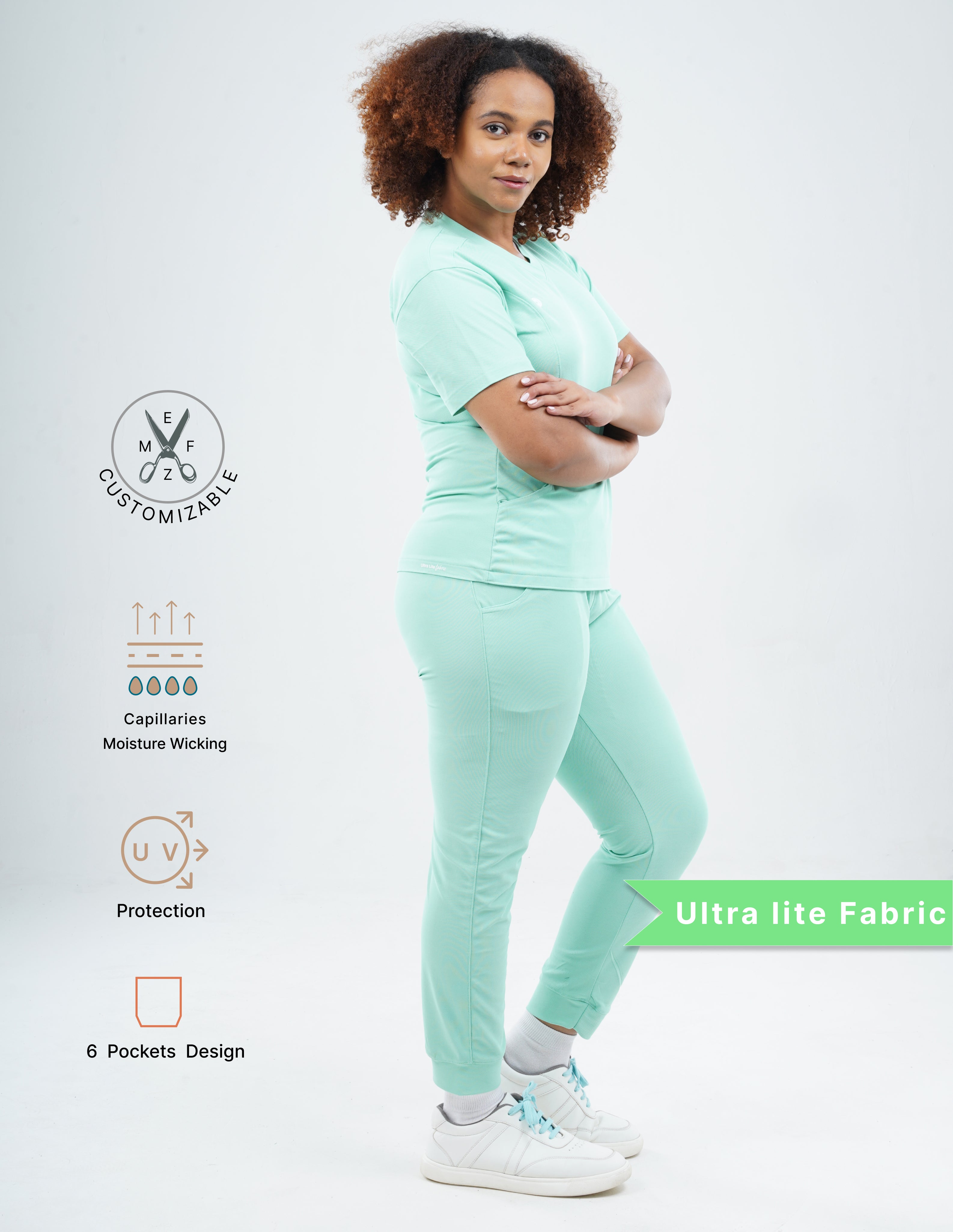 FROSTED MINT  V Neck / Jogger Pant / 2 way Stretch (FemaleFullset) MKZ115
