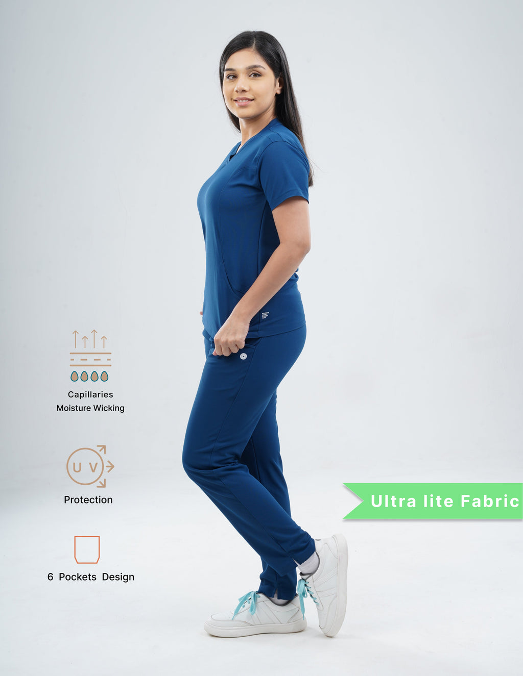 COSMIC BLUE  V Neck / Straight Pant / 2 way Stretch (FemaleFullset) MKZ56