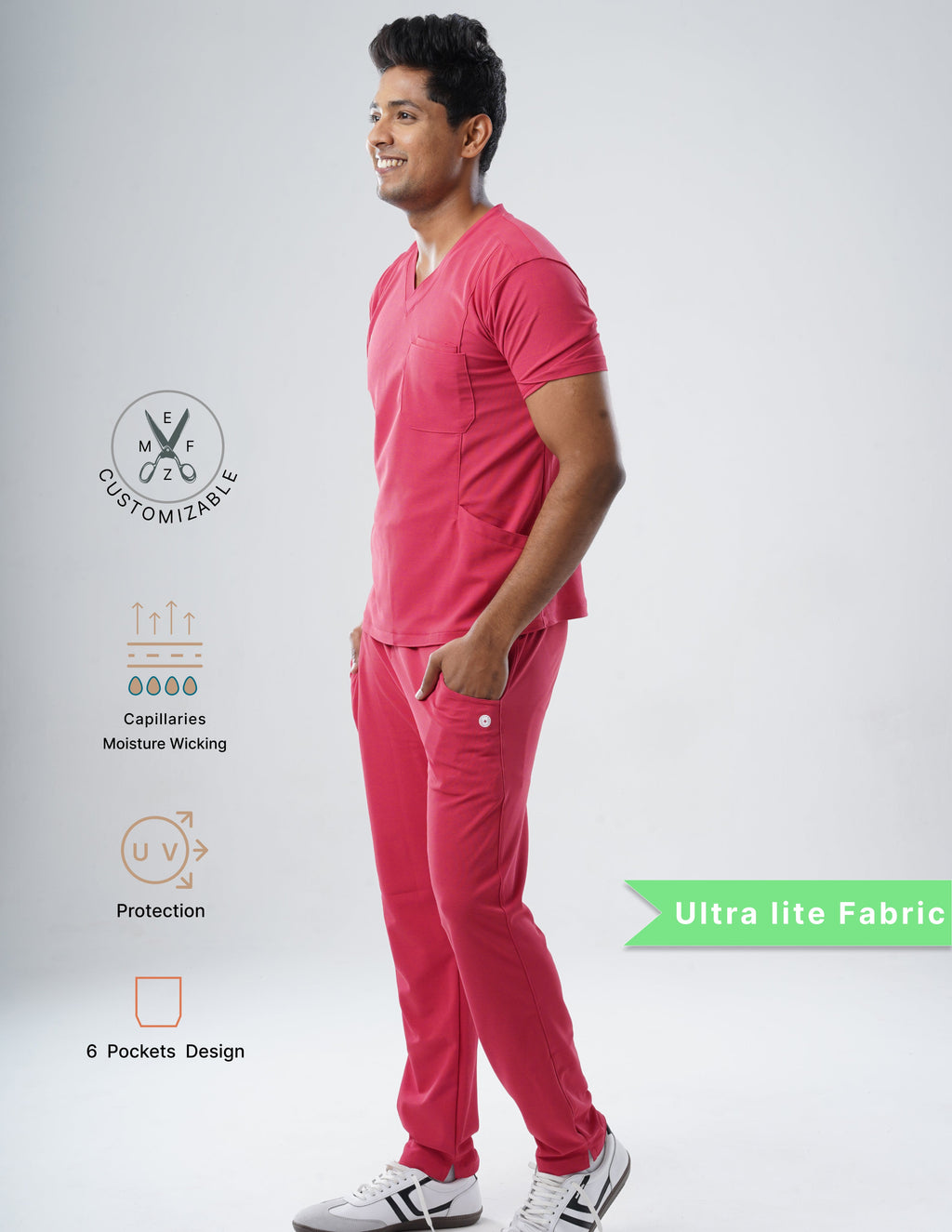 MELANGE PINK  V Neck / Straight Pant / 2 way Stretch (MaleFullset) MKZ207