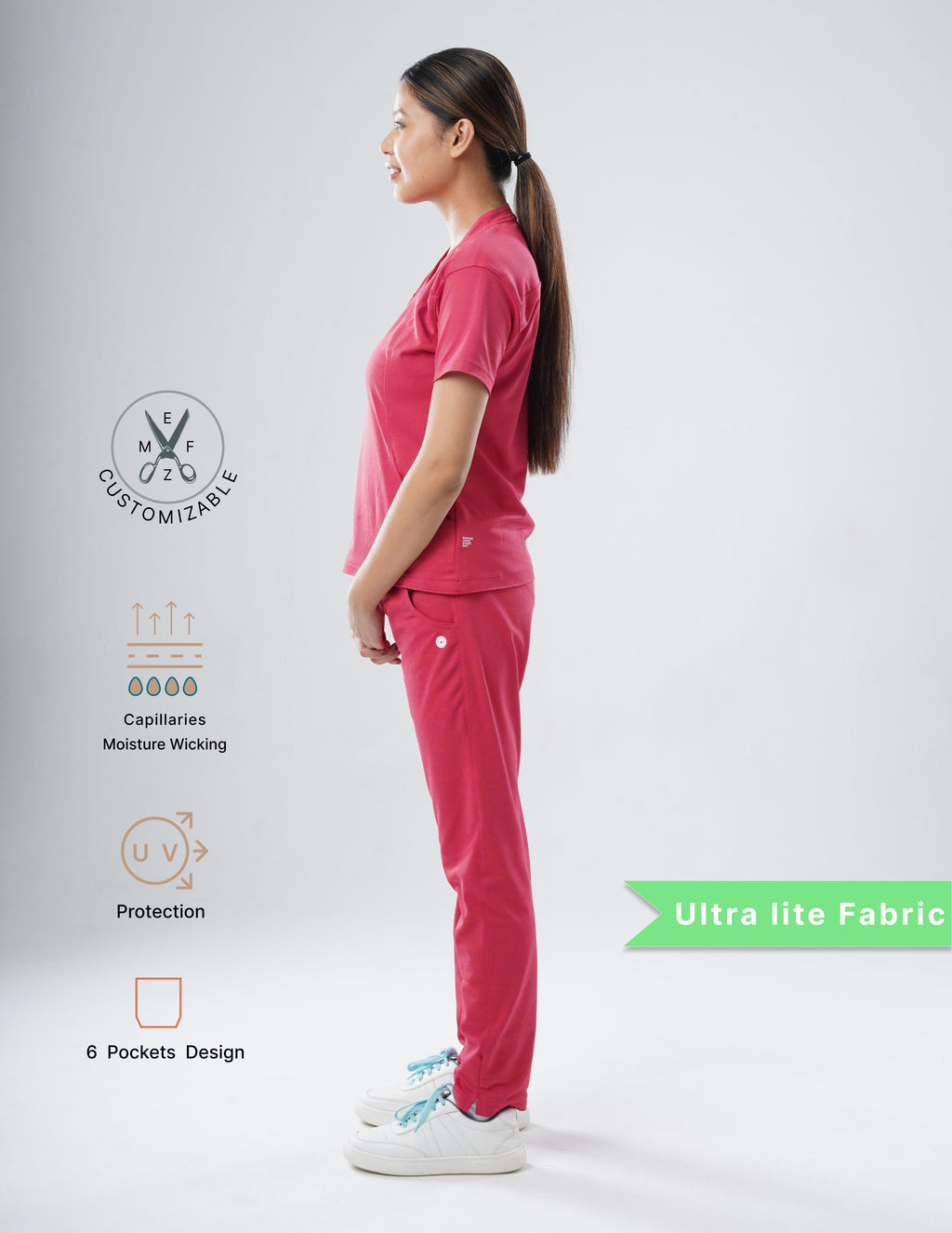 MELANGE PINK  V Neck / Straight Pant / 2 way Stretch (FemaleFullset) MKZ80