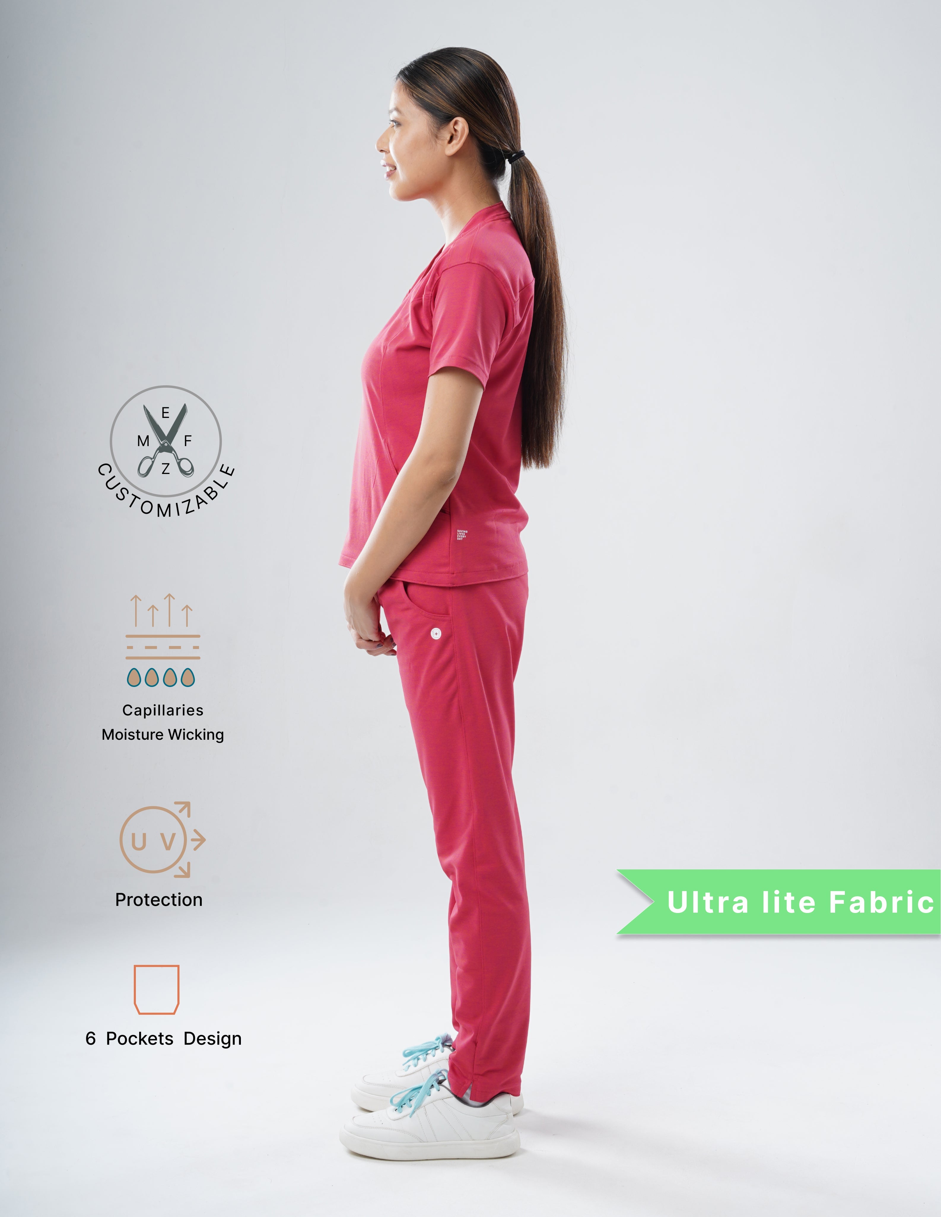 MELANGE PINK  V Neck / Straight Pant / 2 way Stretch (FemaleFullset) MKZ80