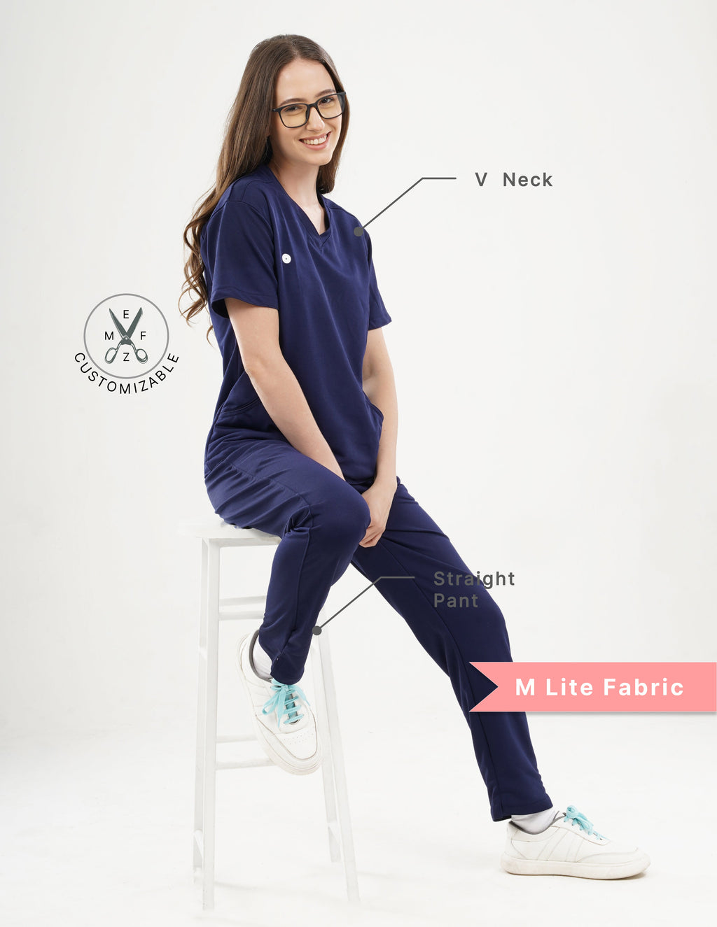 ORLIN NAVY V Neck / Straight Pant / 2 way Stretch (FemaleFullset) MKZ30