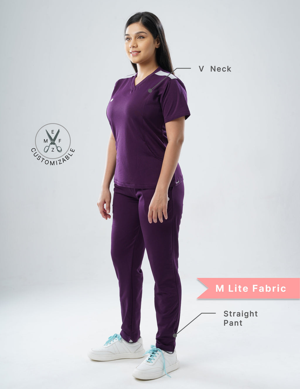 MERLOT WINE V Neck / Straight Pant / 2 way Stretch (FemaleFullset) MKZ18