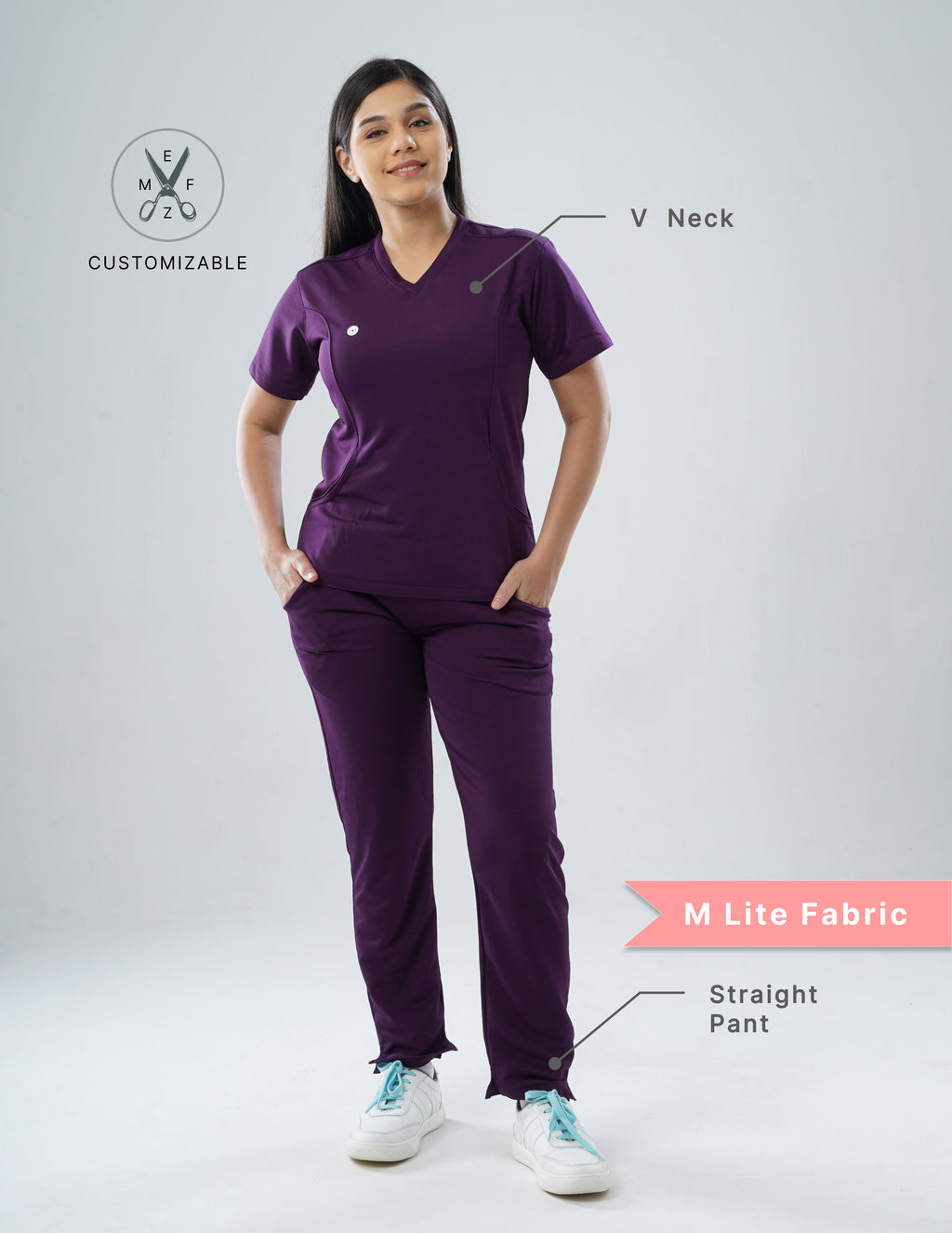 MERLOT WINE V Neck / Straight Pant / 2 way Stretch (FemaleFullset) MKZ16
