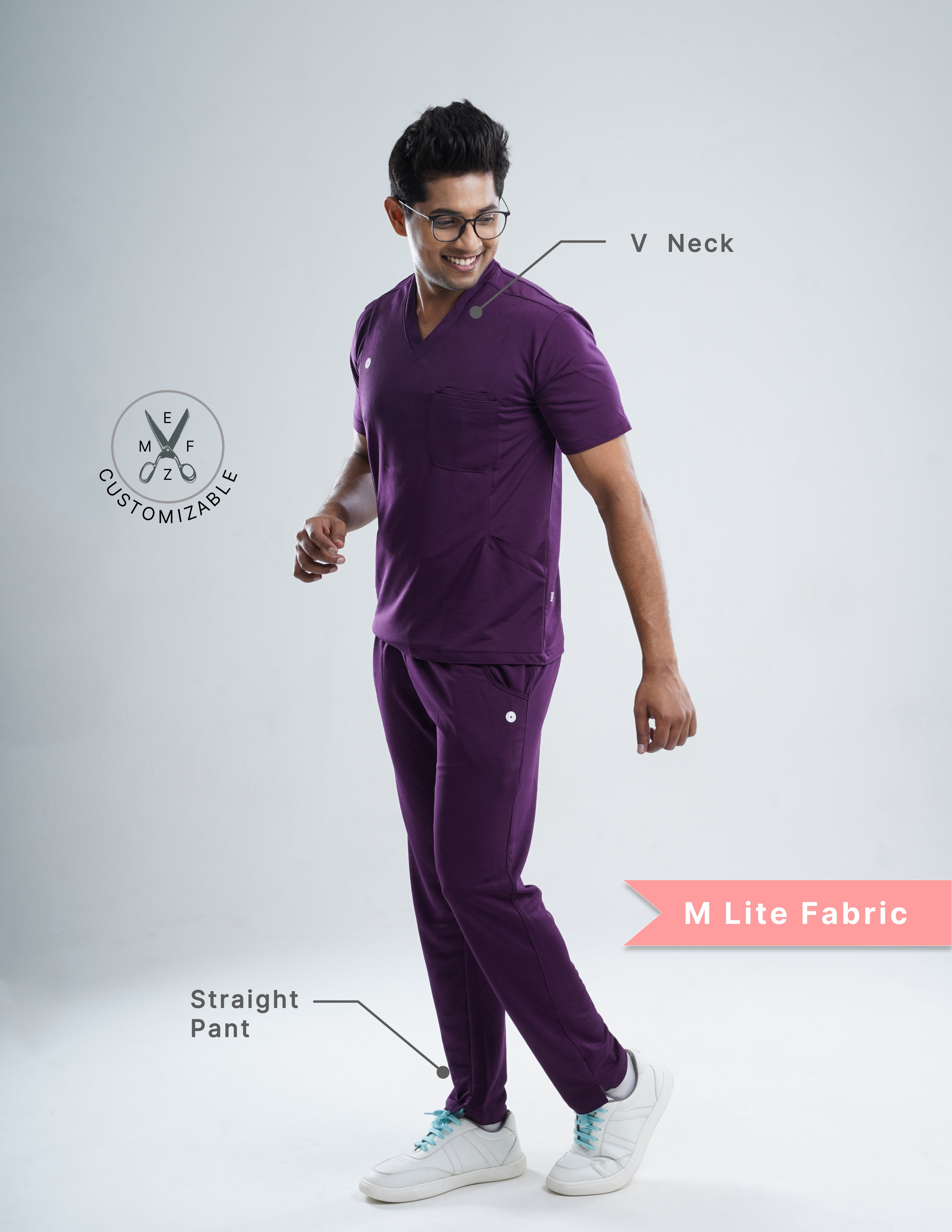 MERLOT WINE  V Neck / Straight Pant / 2 way Stretch (MaleFullset) MKZ143