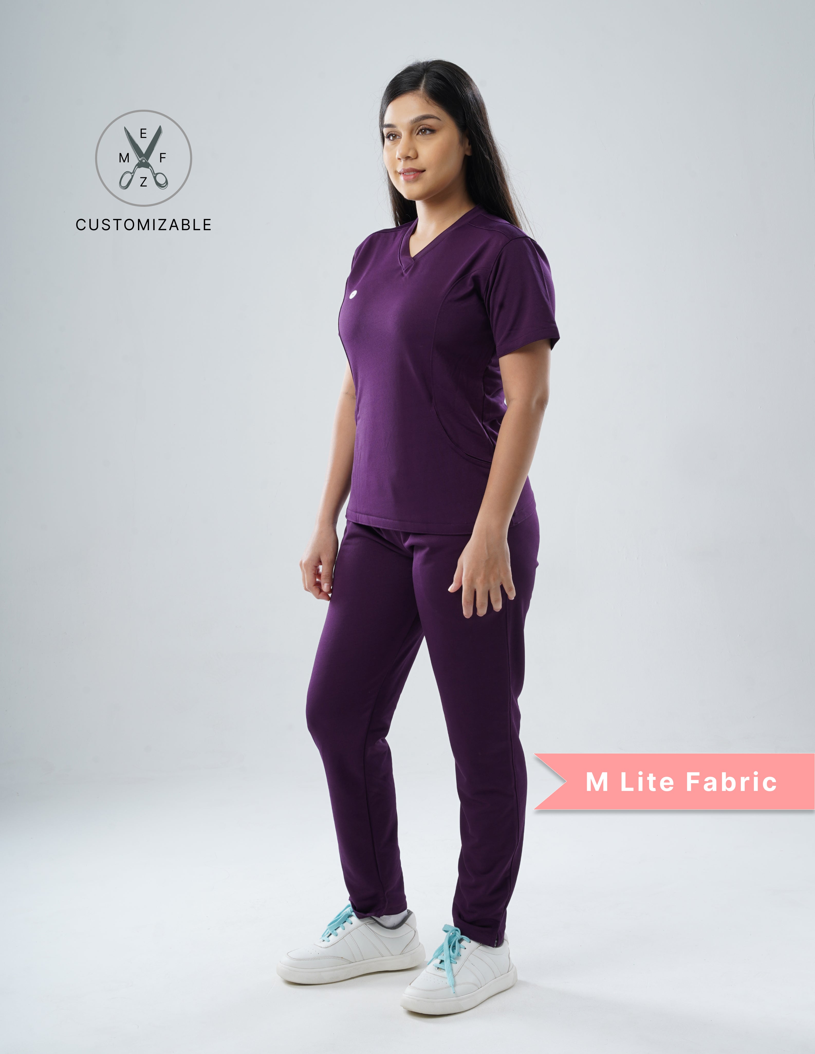 MERLOT WINE V Neck / Straight Pant / 2 way Stretch (FemaleFullset) MKZ16
