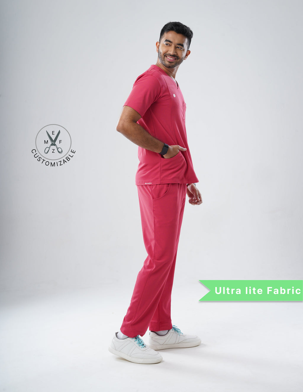 MELANGE PINK  V Neck / Jogger Pant / 2 way Stretch (MaleFullset) MKZ206