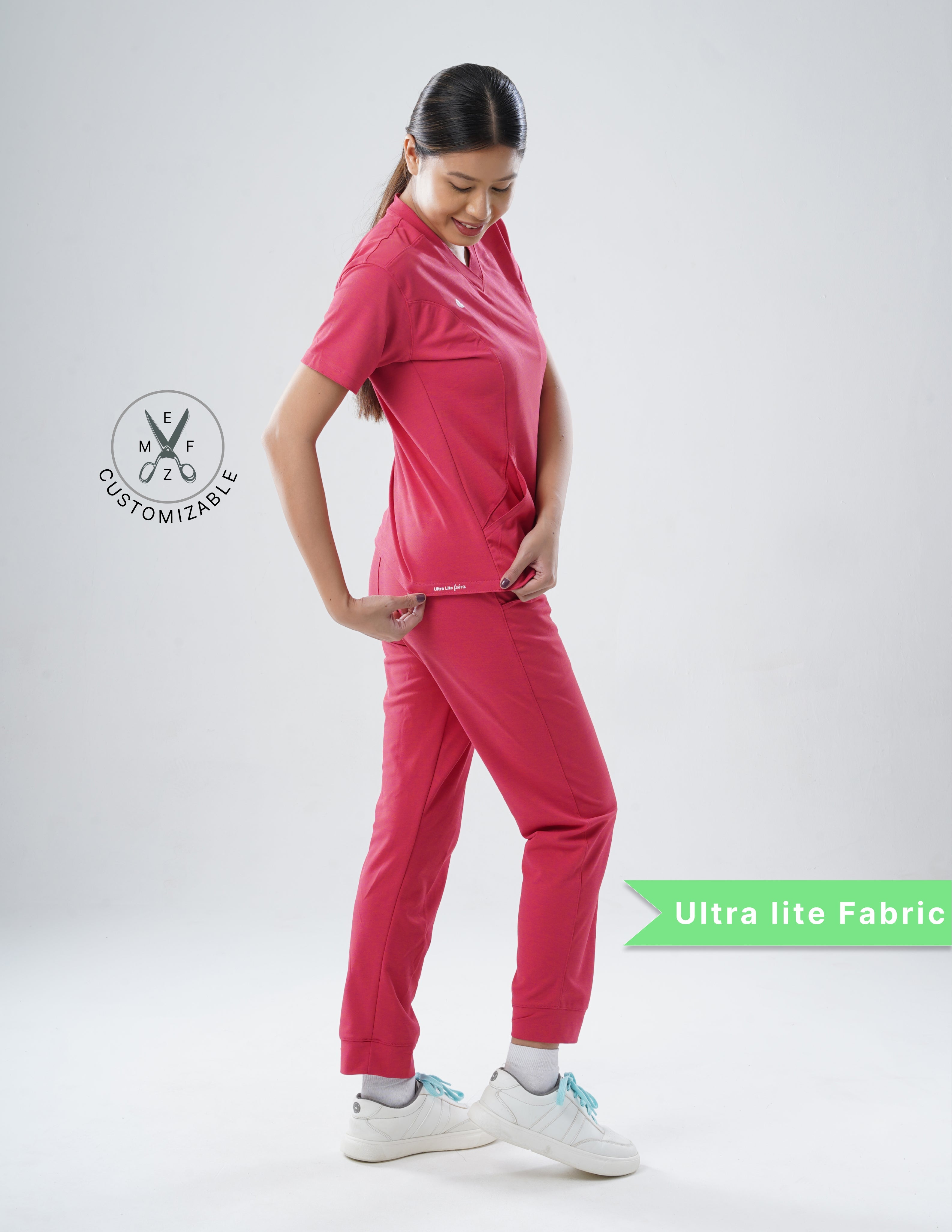 MELANGE PINK  V Neck / Jogger Pant / 2 way Stretch (FemaleFullset) MKZ79