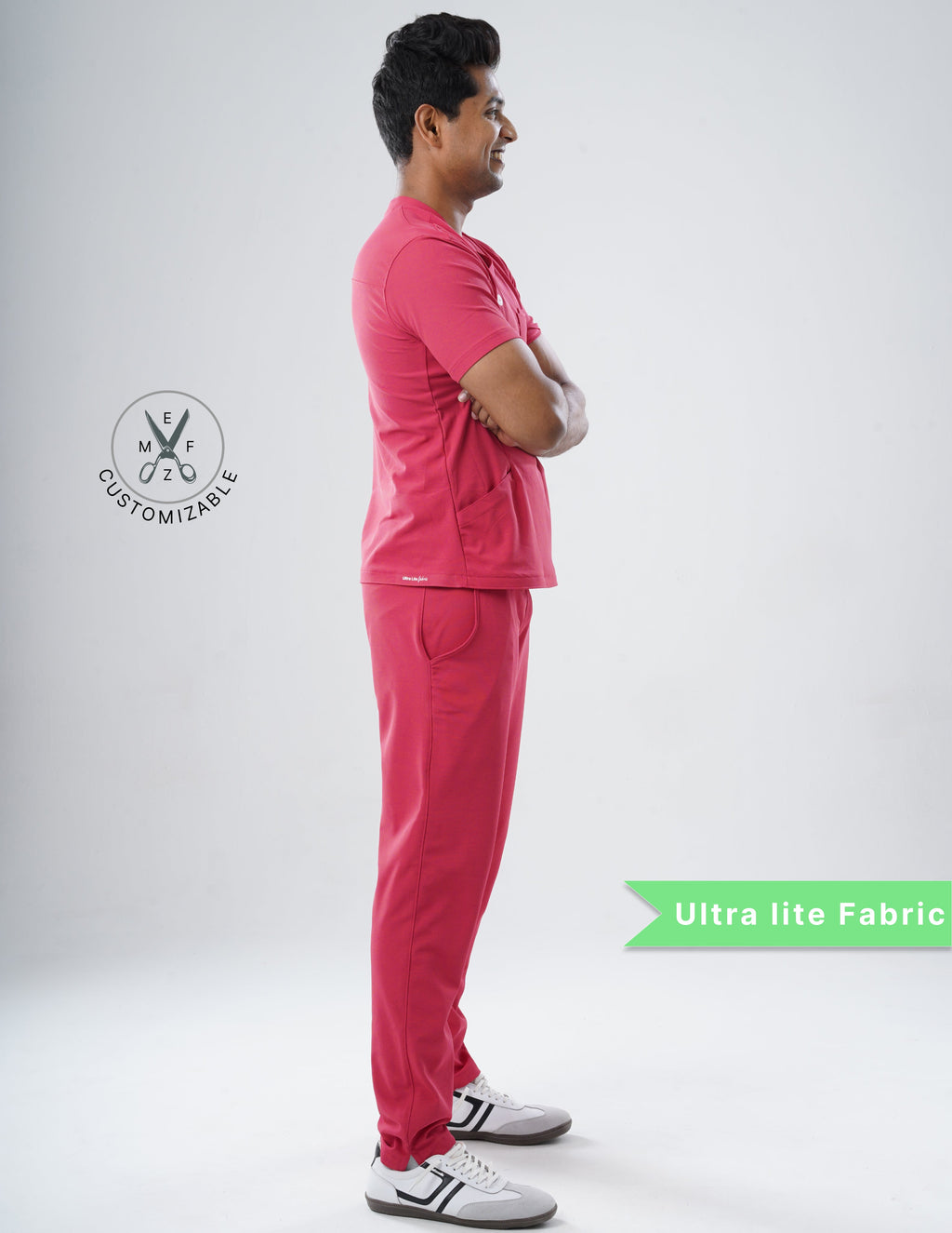 MELANGE PINK  V Neck / Straight Pant / 2 way Stretch (MaleFullset) MKZ207