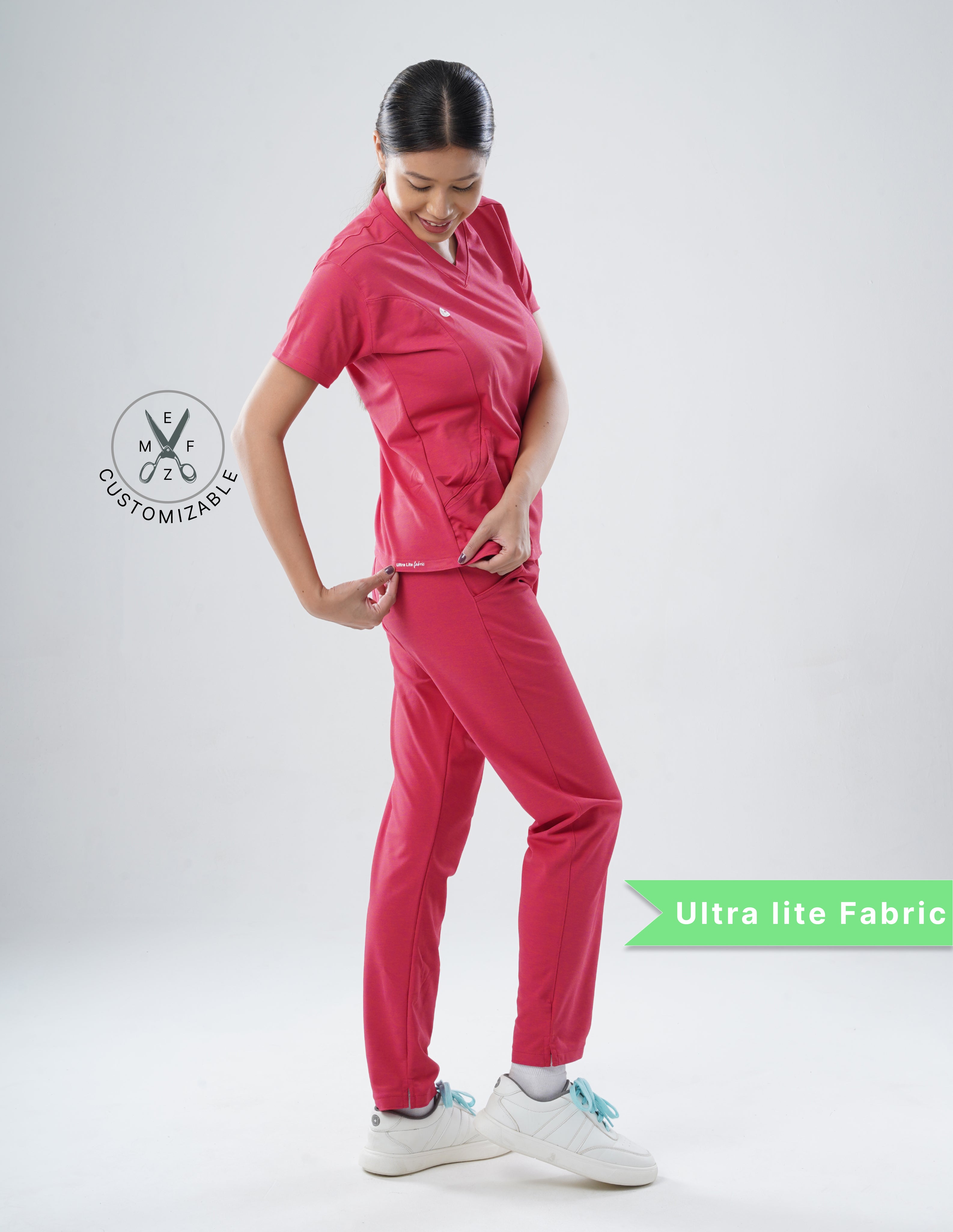MELANGE PINK  V Neck / Straight Pant / 2 way Stretch (FemaleFullset) MKZ80