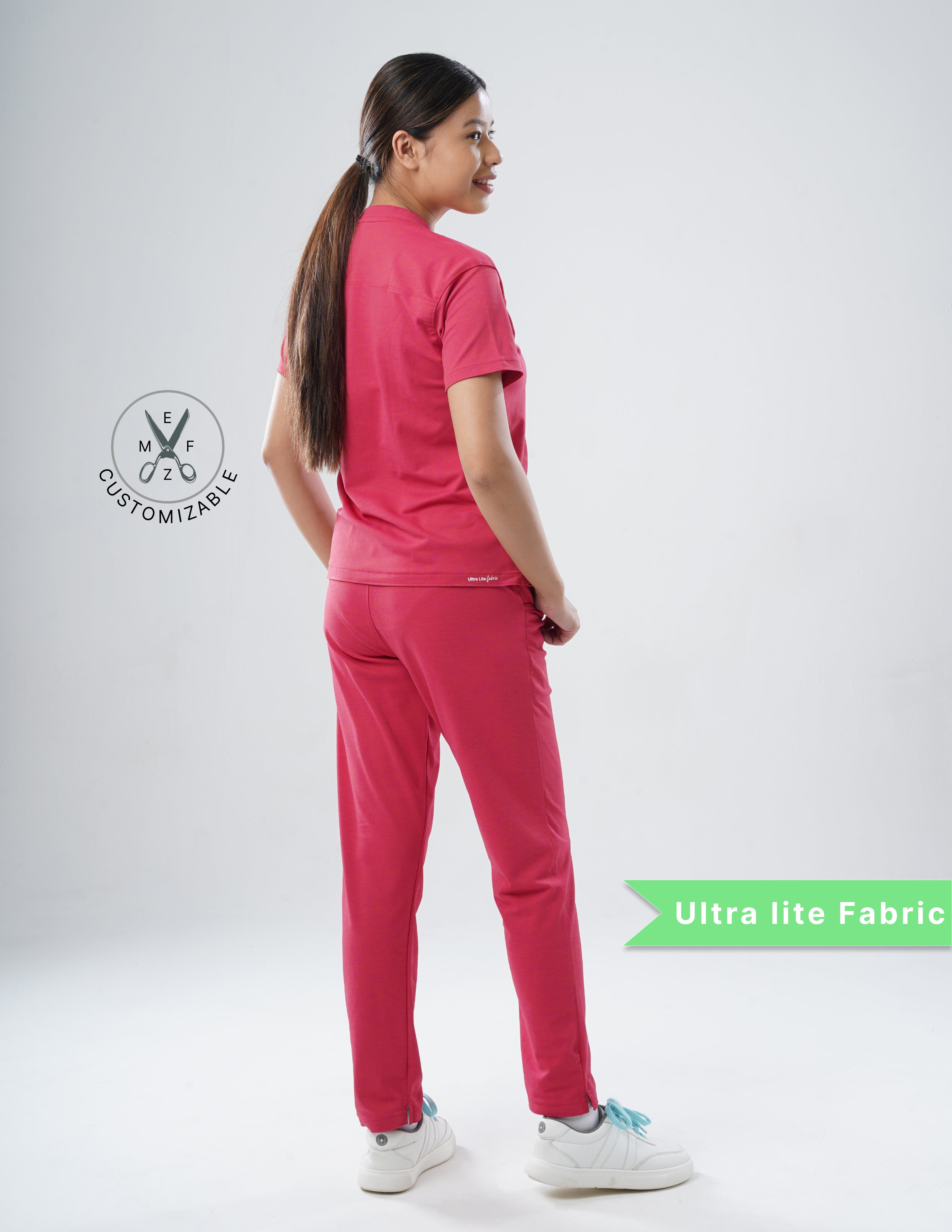 MELANGE PINK  V Neck / Straight Pant / 2 way Stretch (FemaleFullset) MKZ80