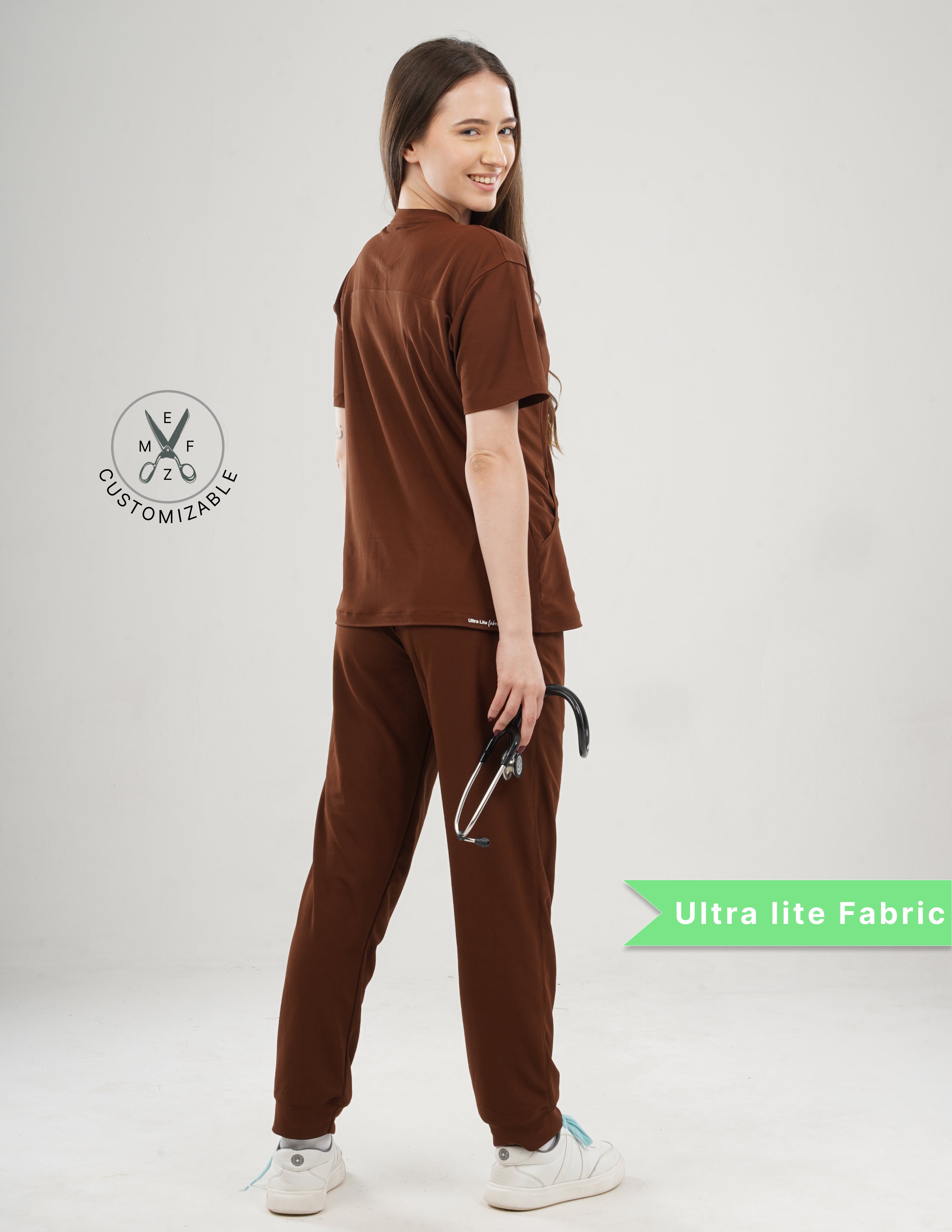 MOCHA BROWN  V Neck / Jogger Pant / 2 way Stretch (FemaleFullset) MKZ91