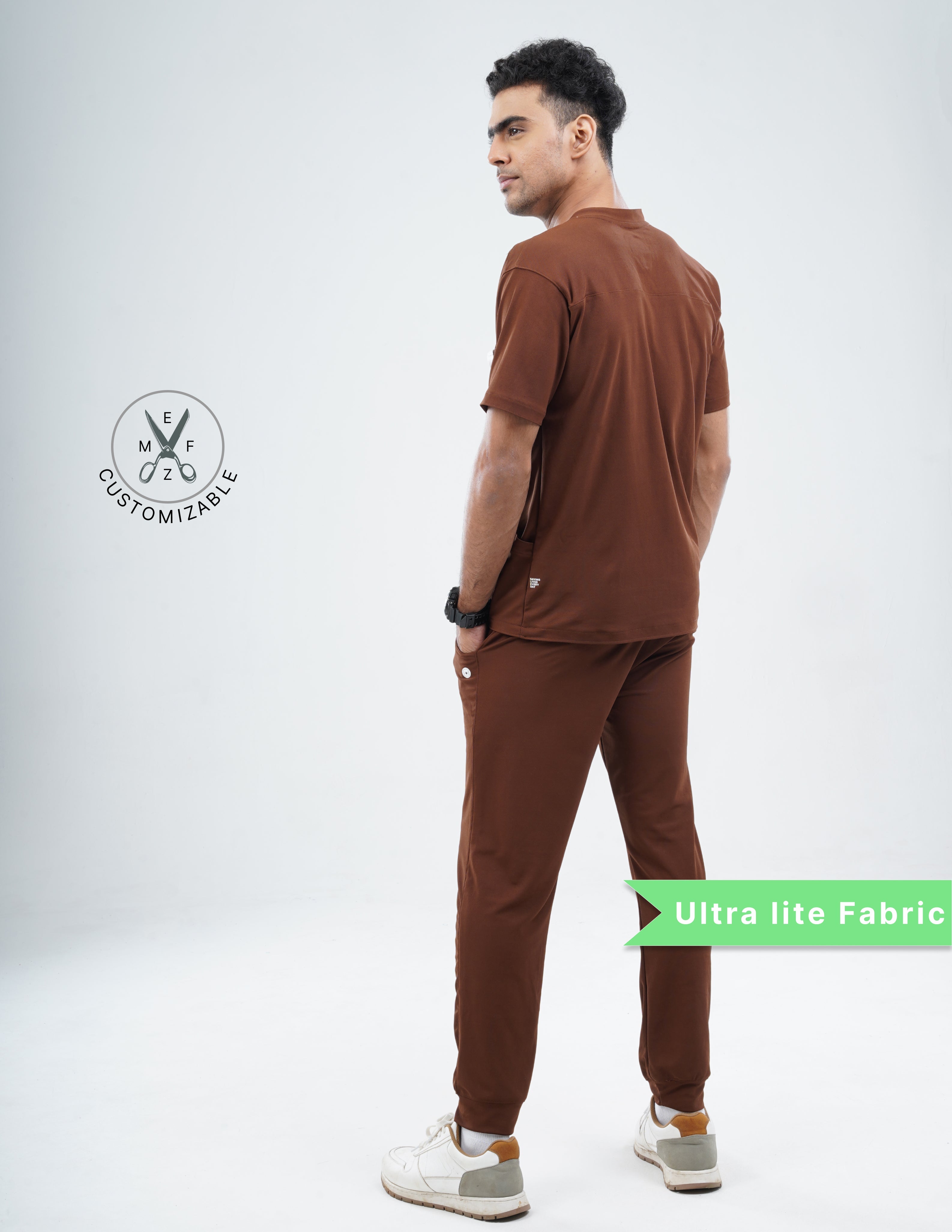 MOCHA BROWN  V Neck / Jogger Pant / 2 way Stretch (MaleFullset) MKZ218