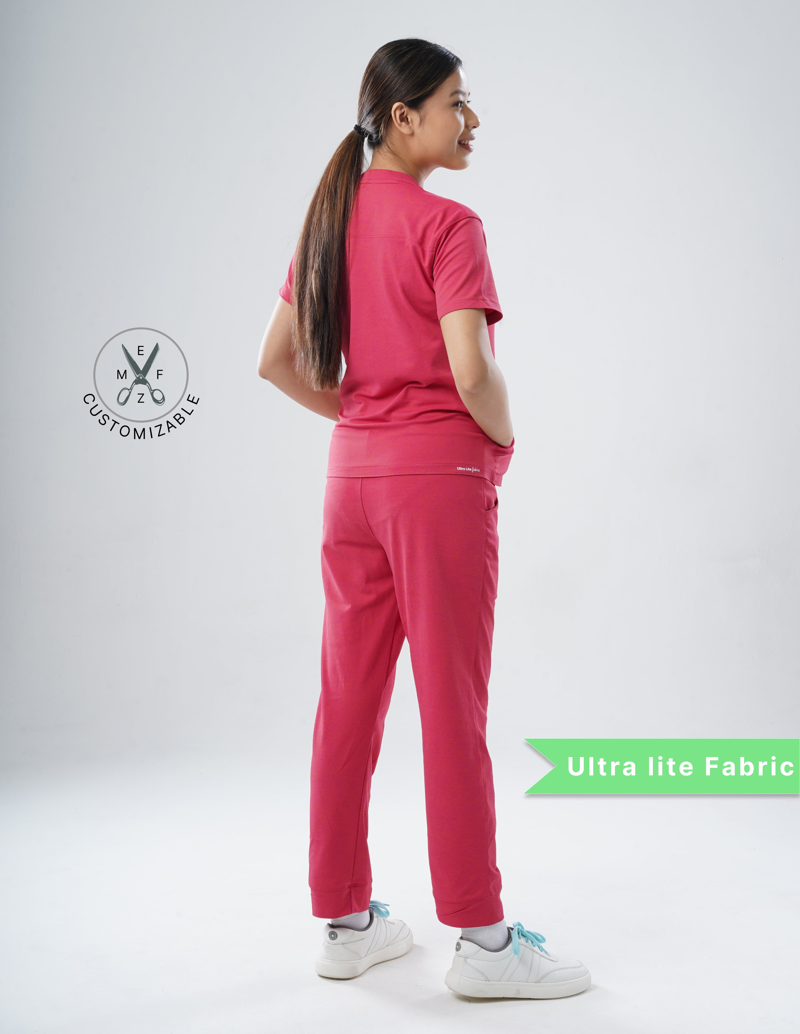 MELANGE PINK  V Neck / Jogger Pant / 2 way Stretch (FemaleFullset) MKZ79
