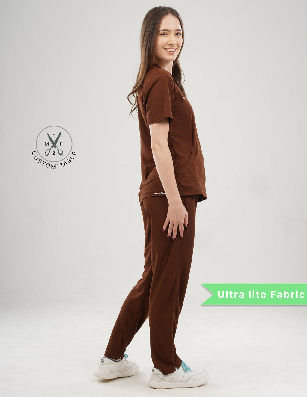 MOCHA BROWN  V Neck / Straight Pant / 2 way Stretch (FemaleFullset) MKZ92