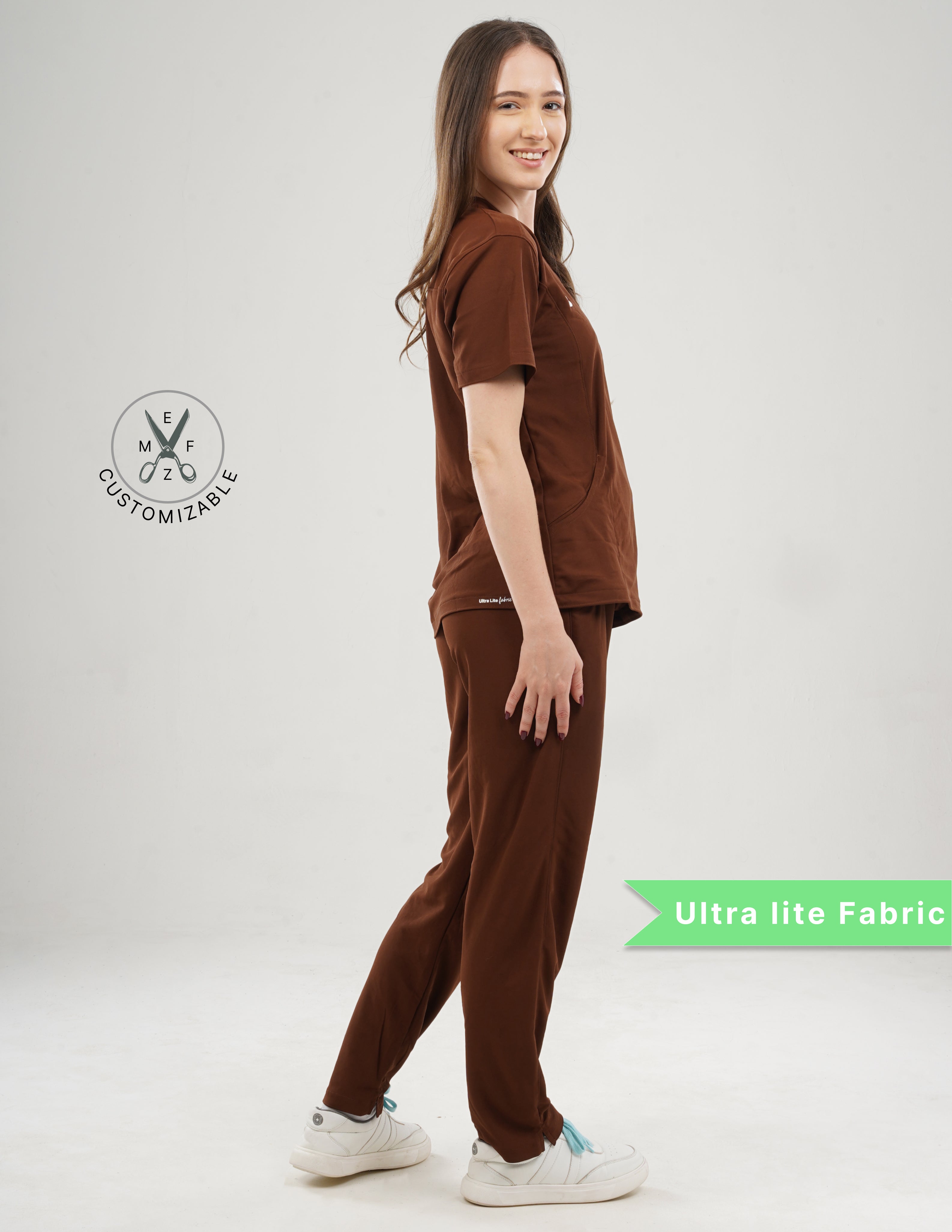 MOCHA BROWN  V Neck / Straight Pant / 2 way Stretch (FemaleFullset) MKZ92