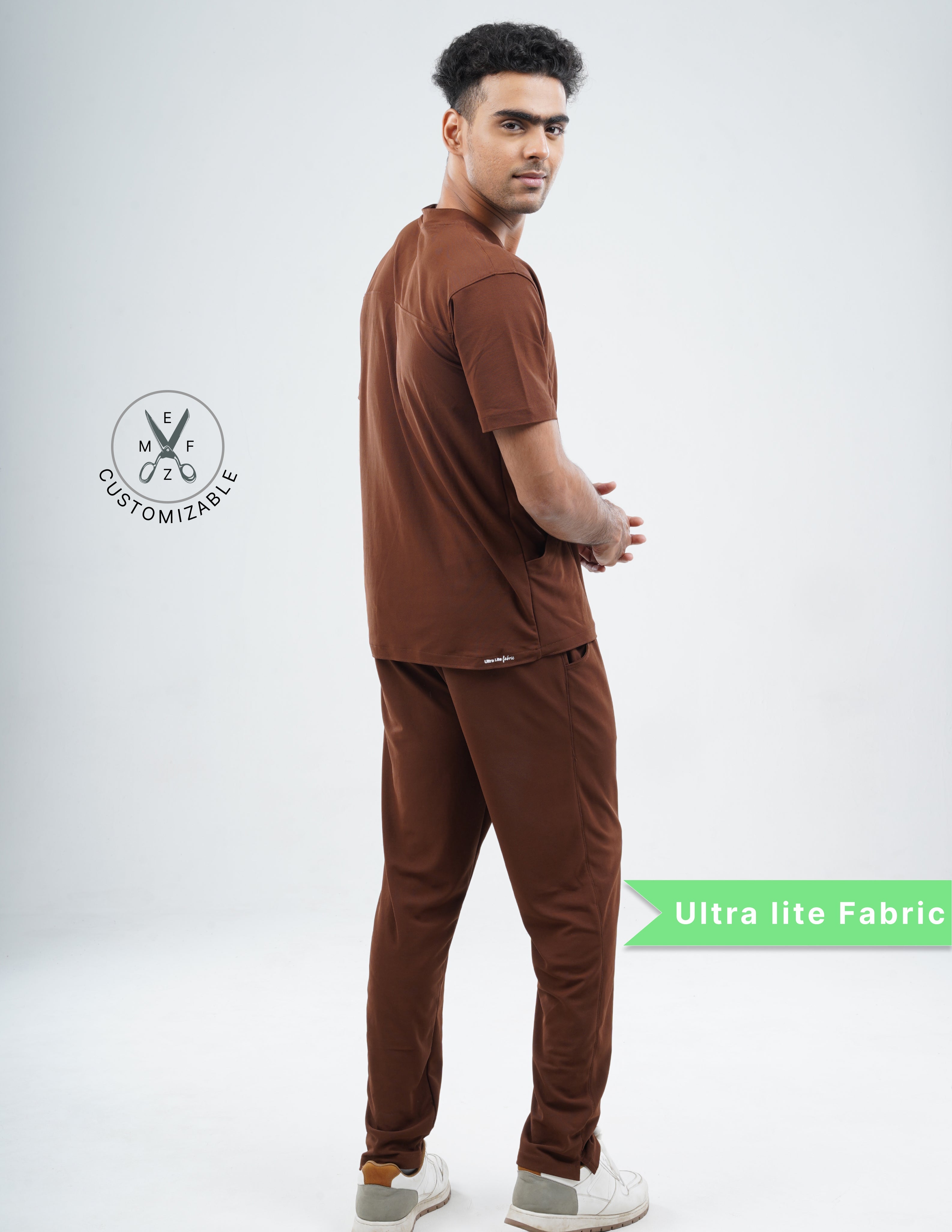 MOCHA BROWN  V Neck / Straight Pant / 2 way Stretch (MaleFullset) MKZ219