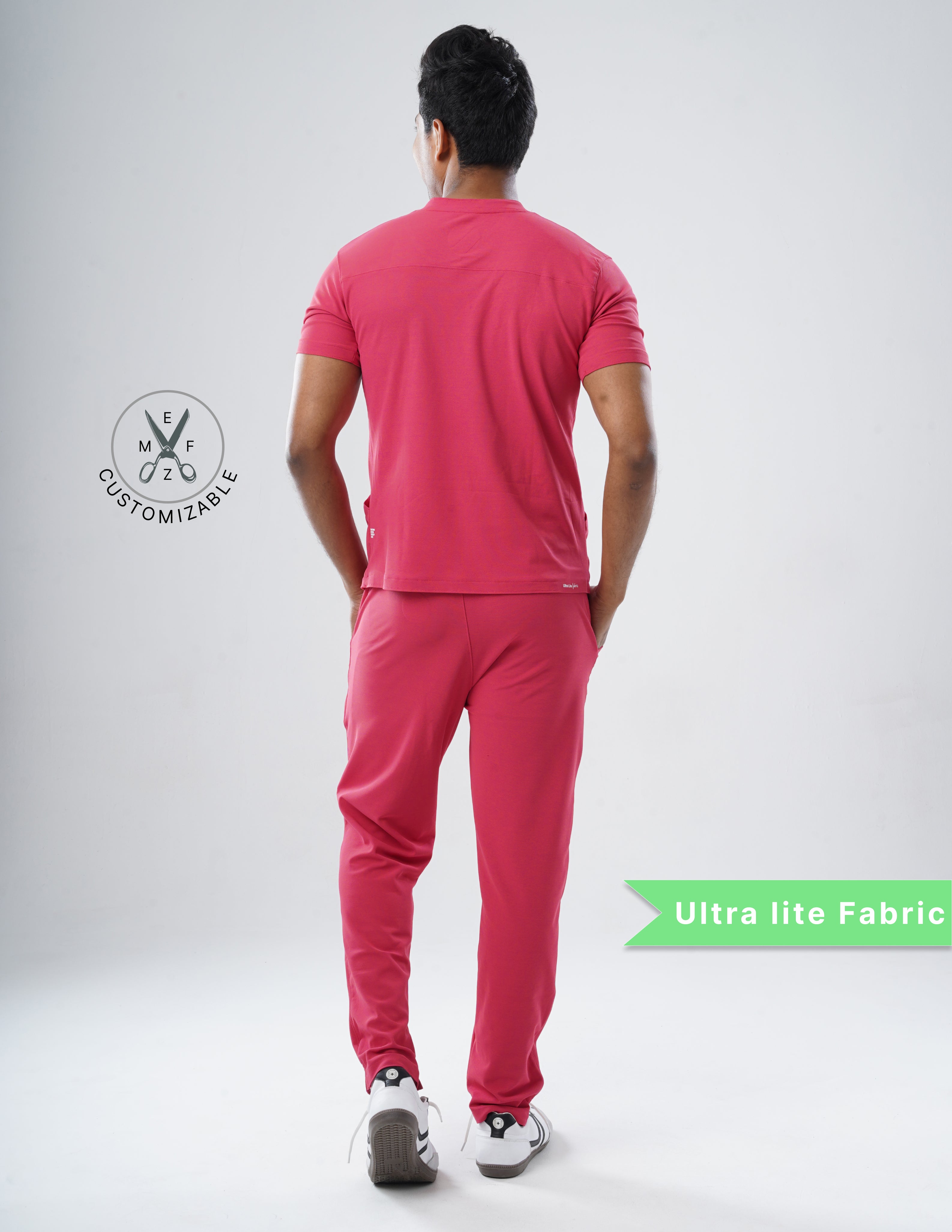 MELANGE PINK  V Neck / Straight Pant / 2 way Stretch (MaleFullset) MKZ207