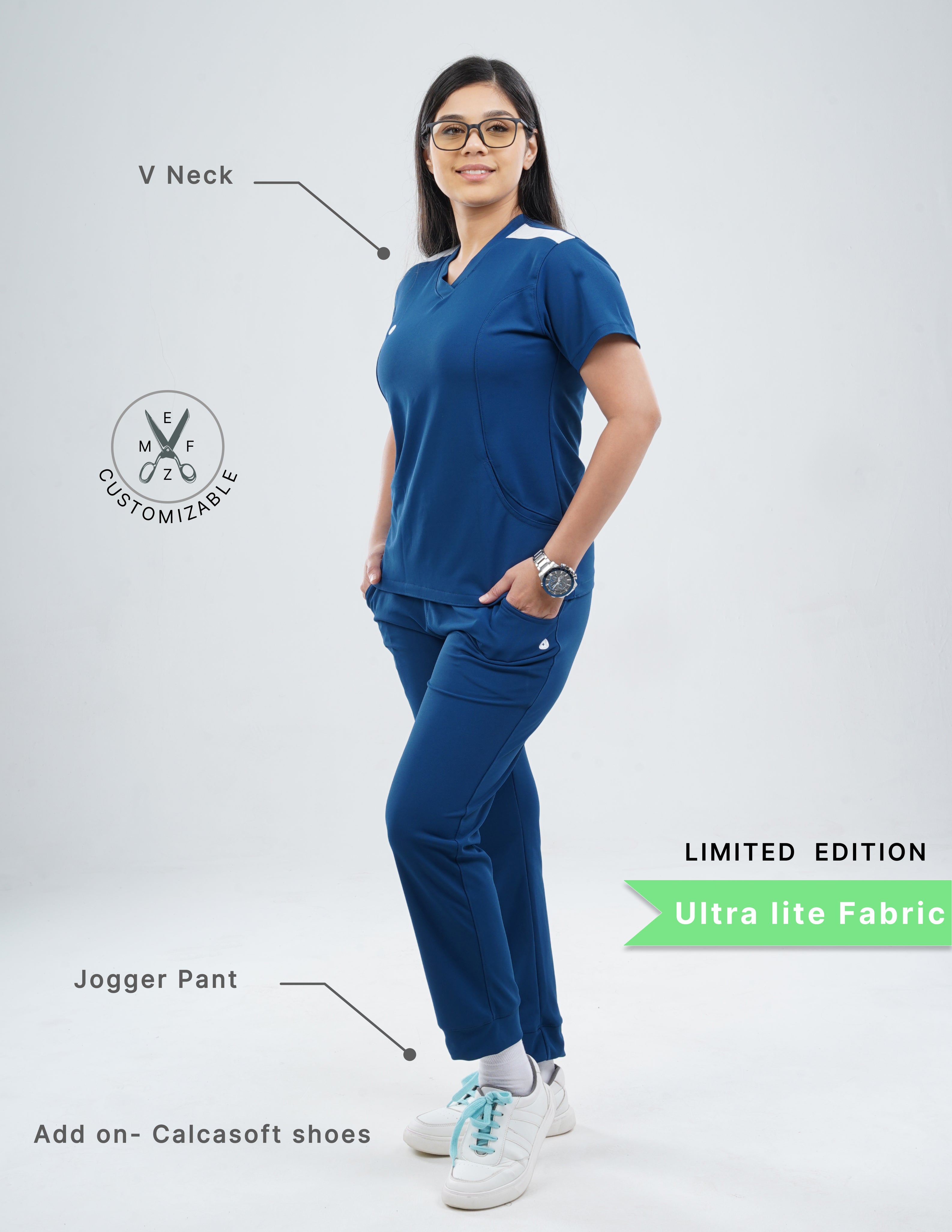 COSMIC BLUE - LIMITED EDITION  V Neck / Jogger Pant / 2 way Stretch (FemaleFullset) MKZ57