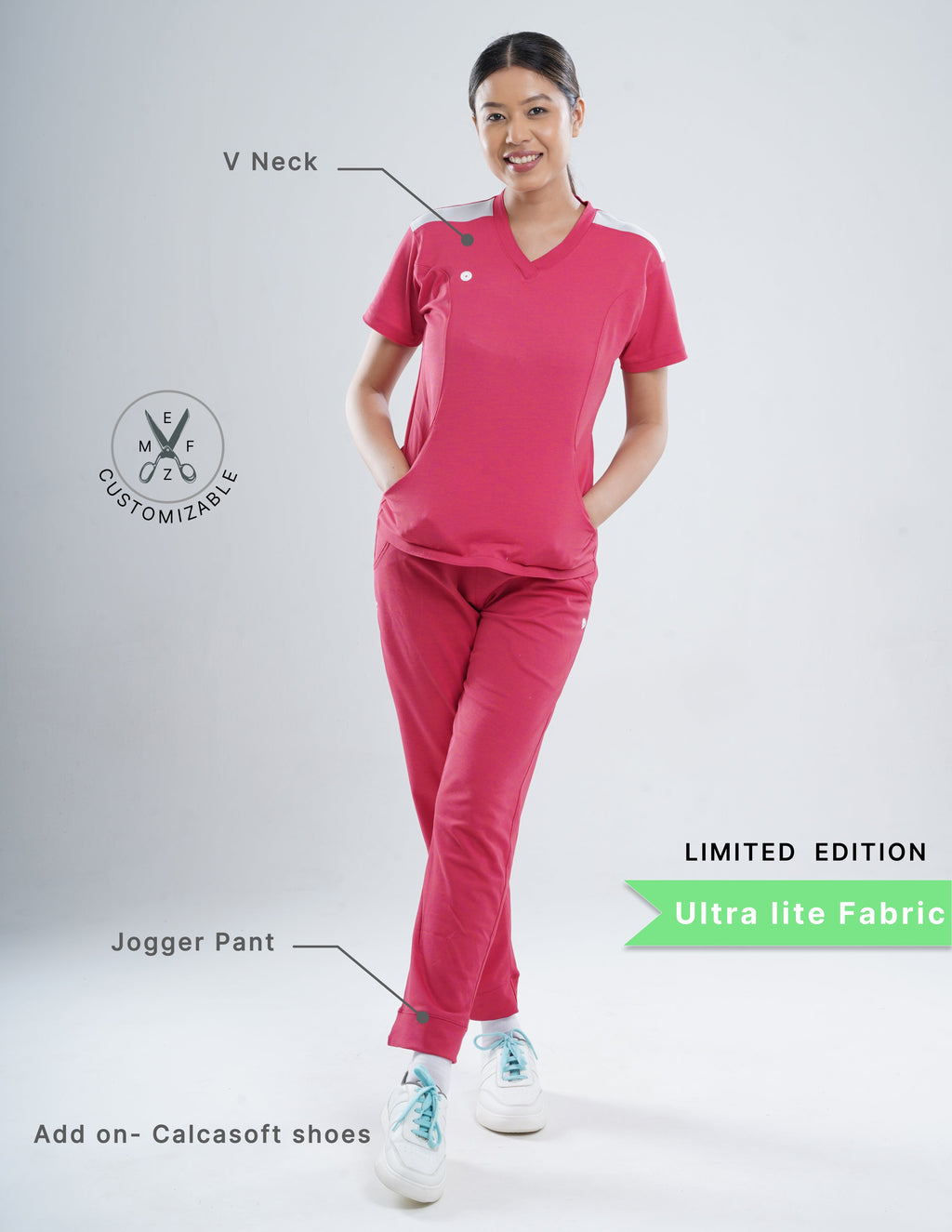 MELANGE PINK - LIMITED EDITION  V Neck / Jogger Pant / 2 way Stretch (FemaleFullset) MKZ81