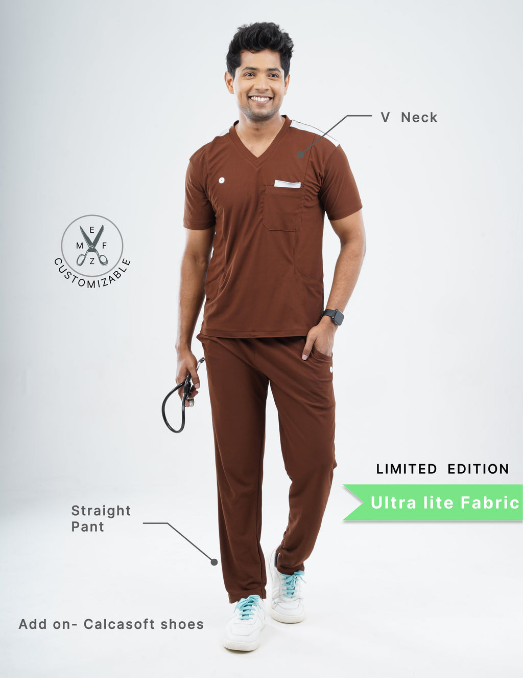 MOCHA BROWN - LIMITED EDITION V Neck / Straight Pant / 2 way Stretch (MaleFullset) MKZ221