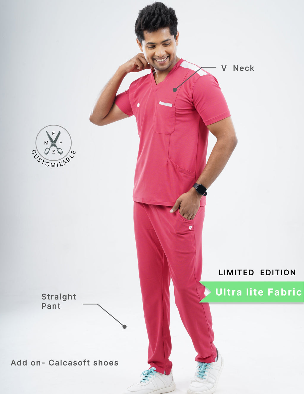 MELANGE PINK - LIMITED EDITION  V Neck / Straight Pant / 2 way Stretch (MaleFullset) MKZ209