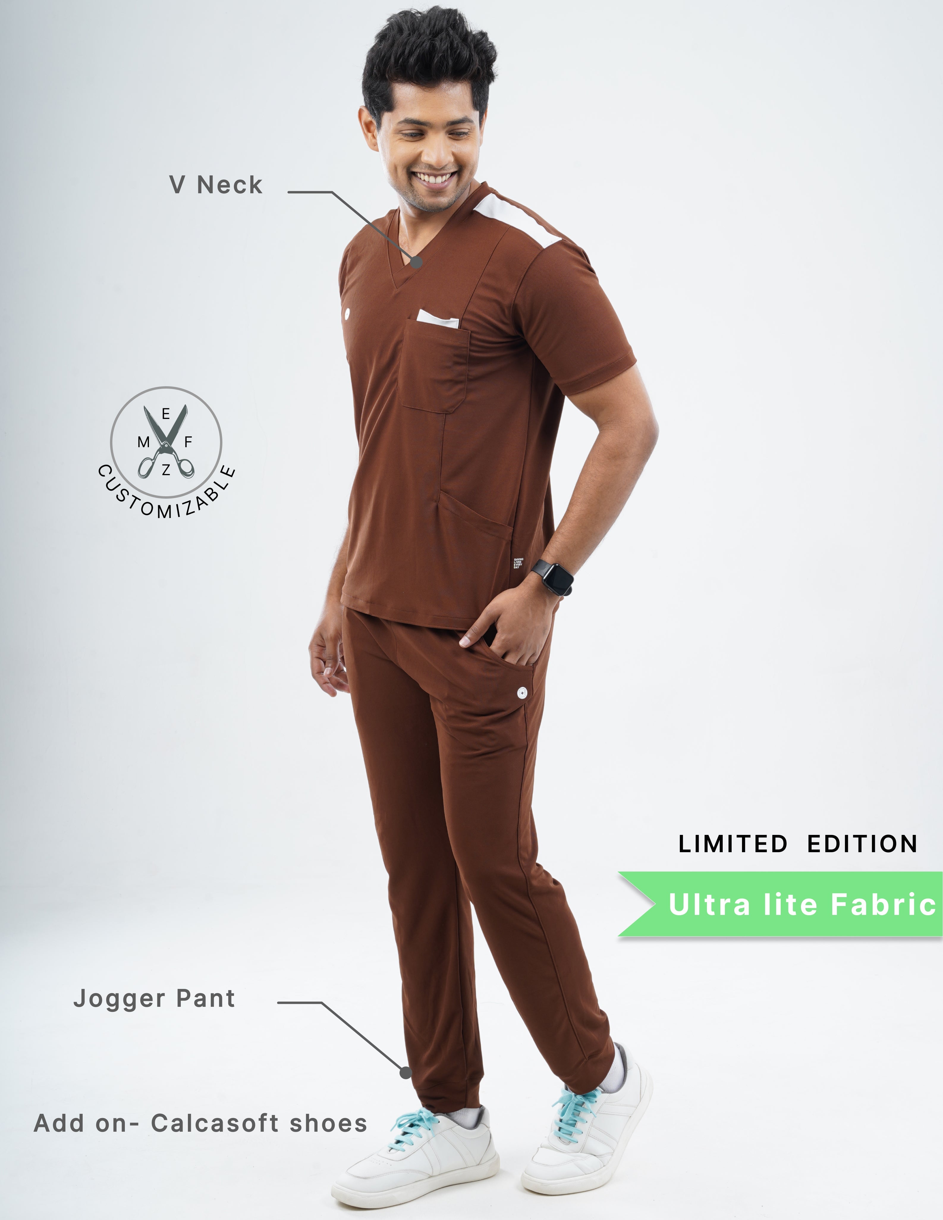 MOCHA BROWN - LIMITED EDITION V Neck / Jogger Pant / 2 way Stretch (MaleFullset) MKZ220