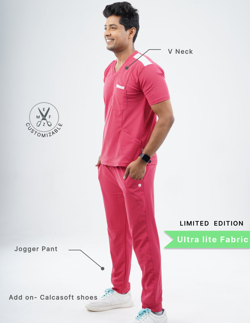 MELANGE PINK - LIMITED EDITION  V Neck / Jogger Pant / 2 way Stretch (MaleFullset) MKZ208