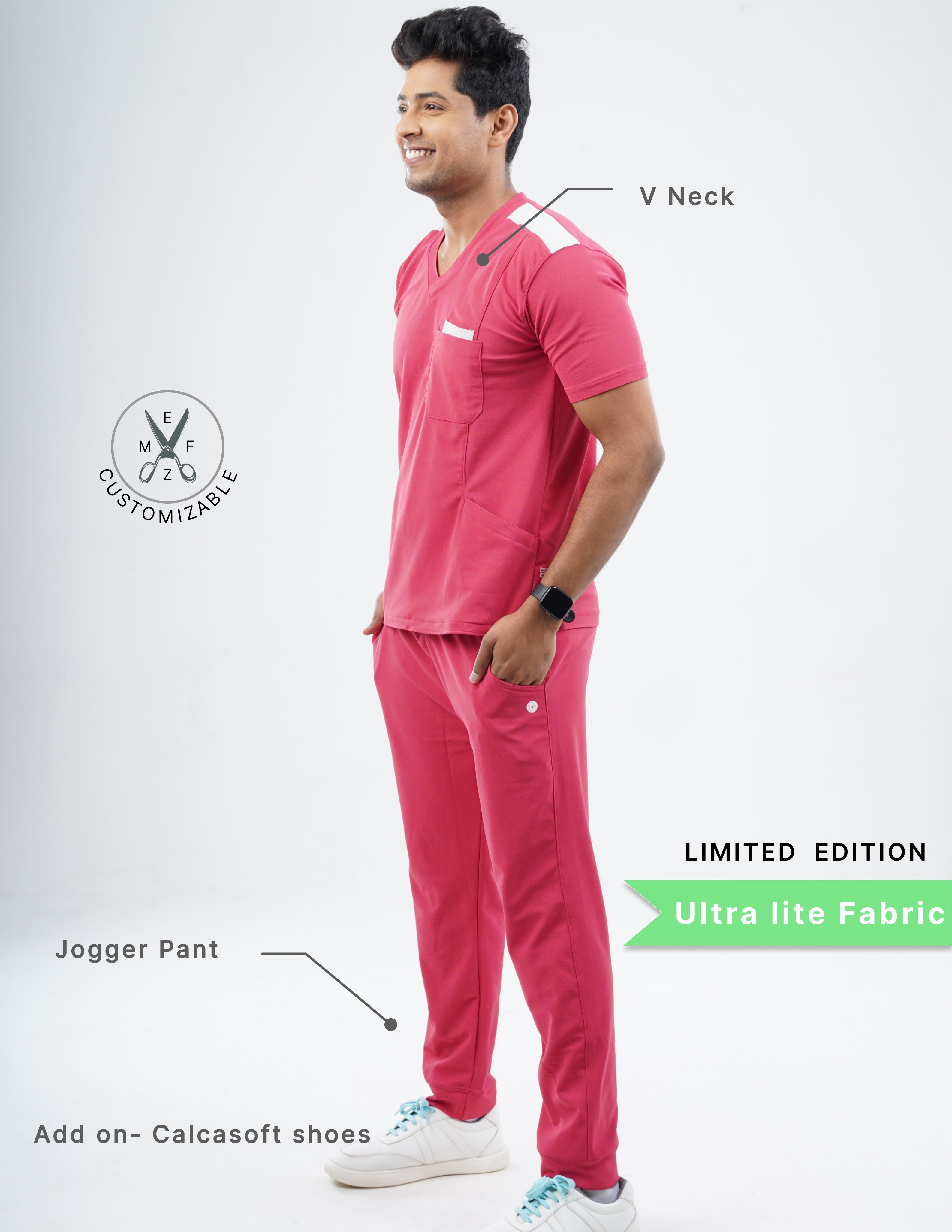 MELANGE PINK - LIMITED EDITION  V Neck / Jogger Pant / 2 way Stretch (MaleFullset) MKZ208