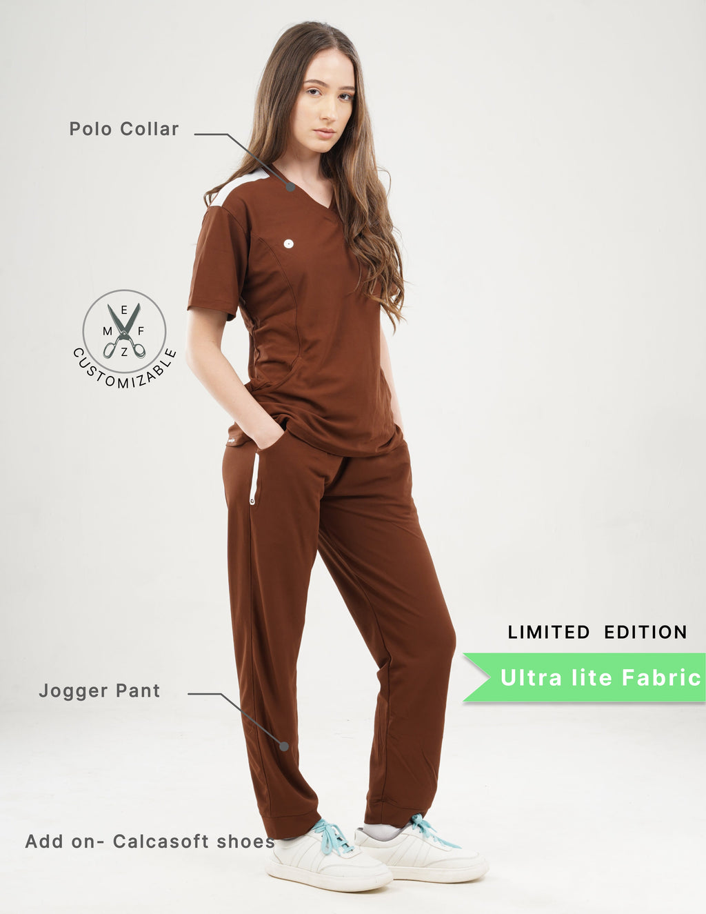 MOCHA BROWN -LIMITED EDITION  V Neck / Jogger Pant / 2 way Stretch (FemaleFullset) MKZ93