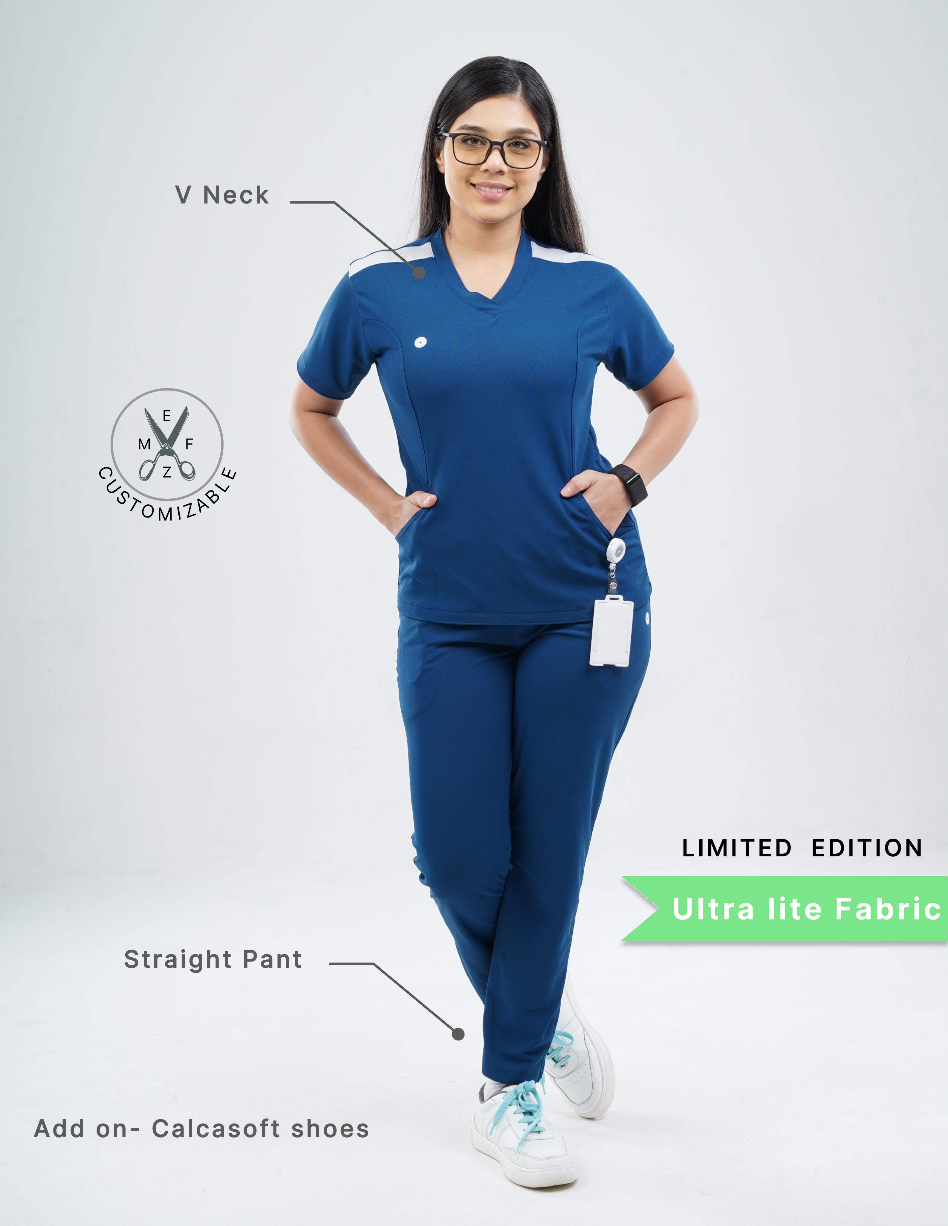 COSMIC BLUE - LIMITED EDITION  V Neck / Straight Pant / 2 way Stretch (FemaleFullset) MKZ58