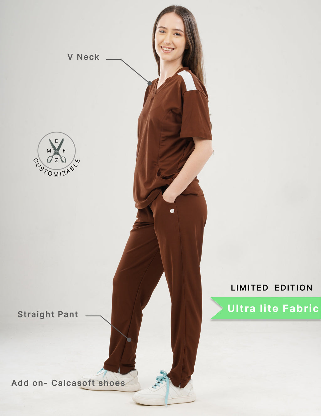 MOCHA BROWN -LIMITED EDITION  V Neck / Straight Pant / 2 way Stretch (FemaleFullset) MKZ94