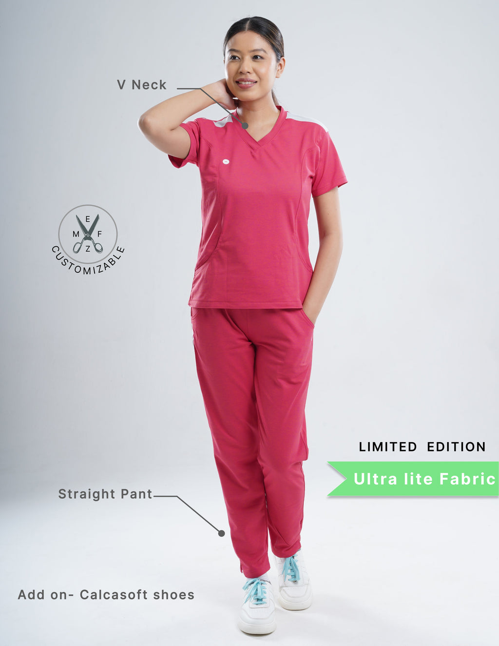 MELANGE PINK - LIMITED EDITION  V Neck / Straight Pant / 2 way Stretch (FemaleFullset) MKZ82
