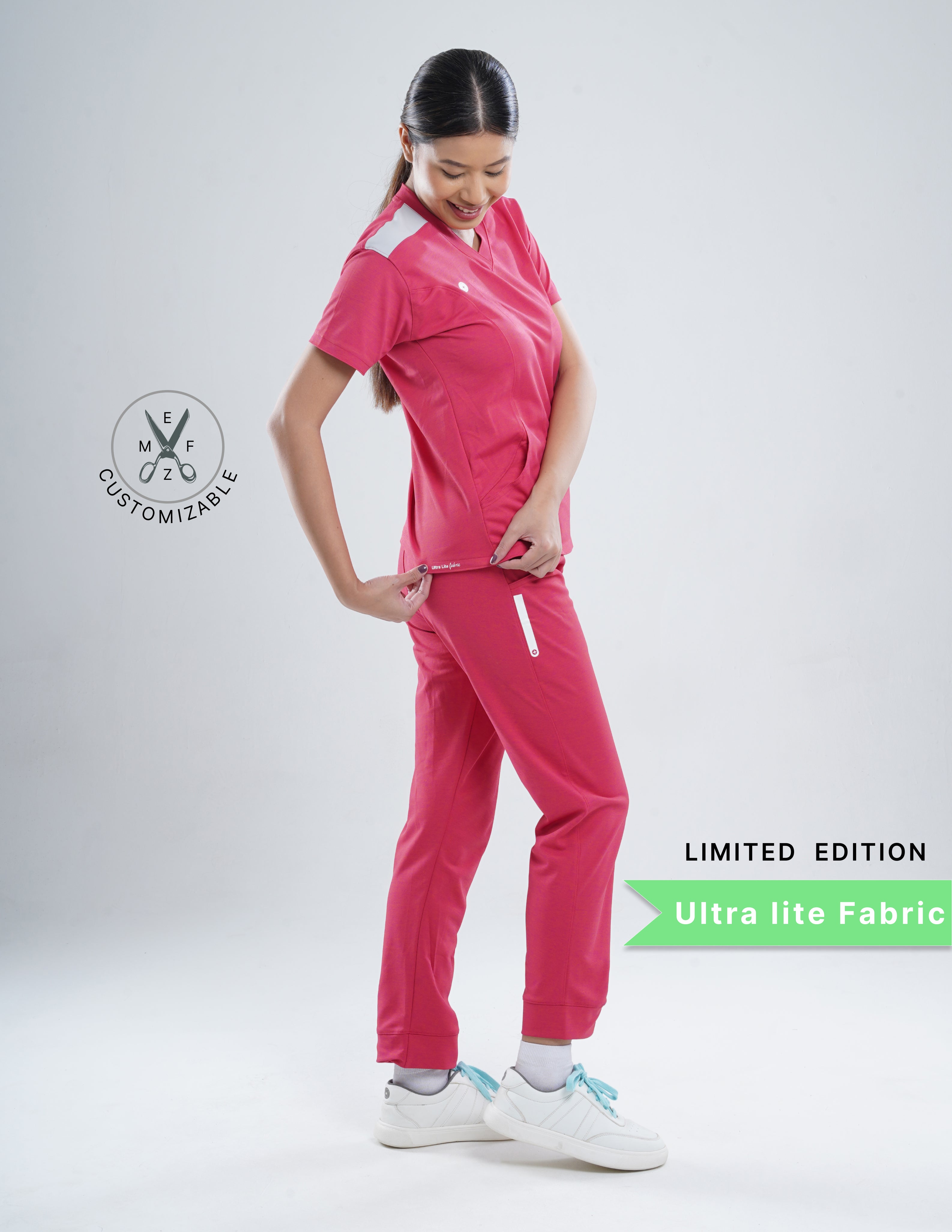 MELANGE PINK - LIMITED EDITION  V Neck / Jogger Pant / 2 way Stretch (FemaleFullset) MKZ81