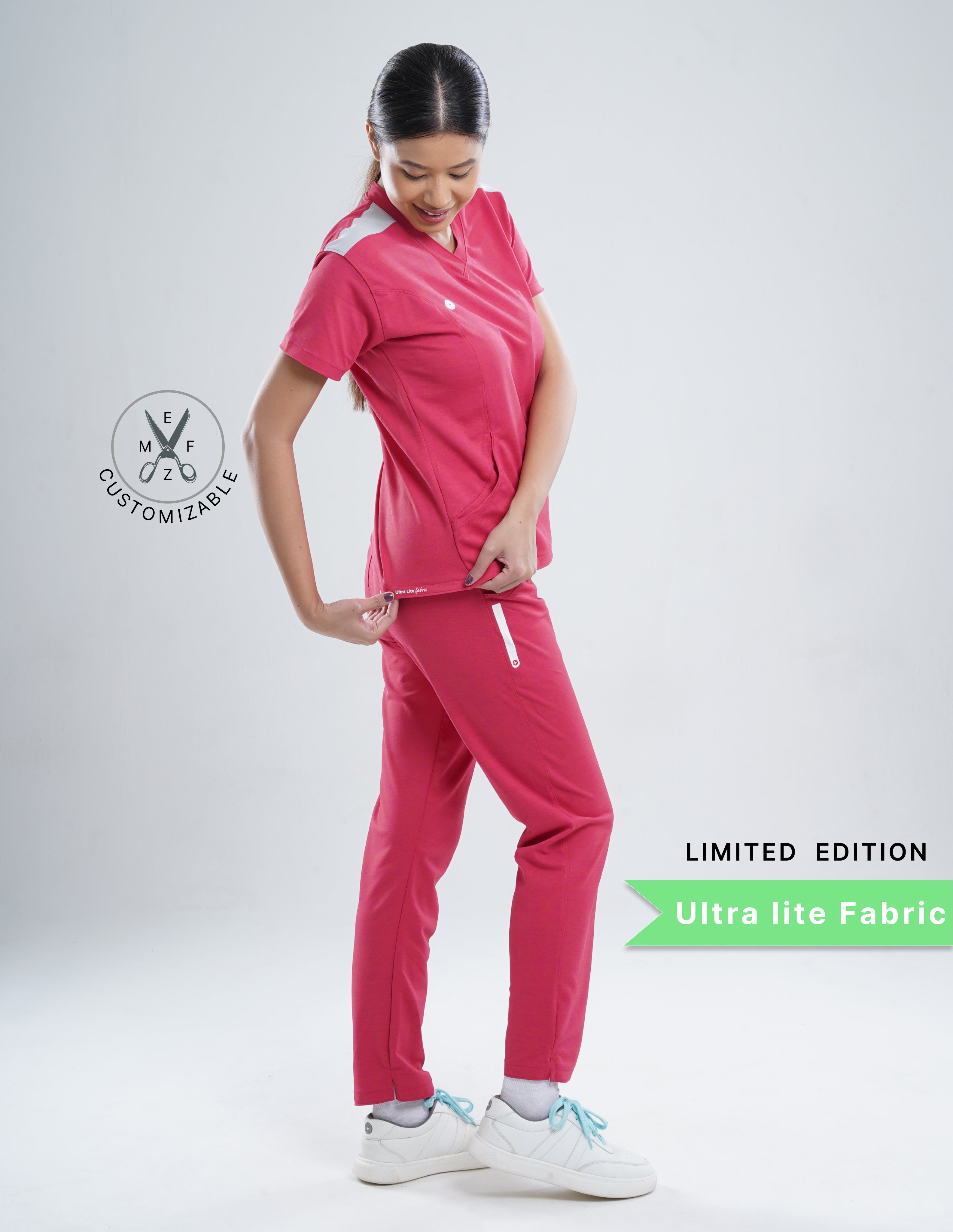 MELANGE PINK - LIMITED EDITION  V Neck / Straight Pant / 2 way Stretch (FemaleFullset) MKZ82
