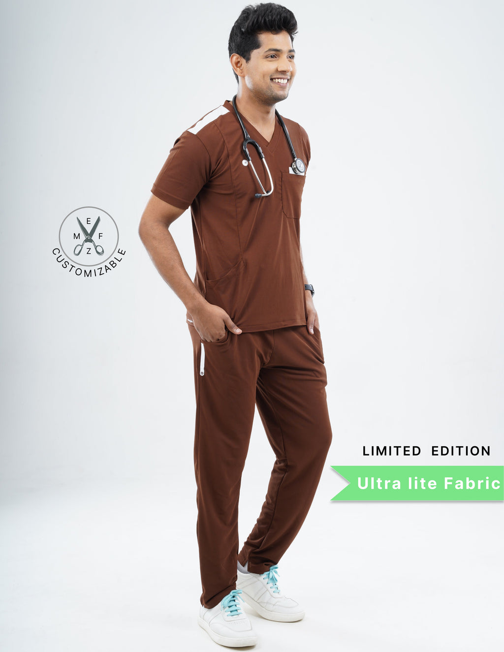 MOCHA BROWN - LIMITED EDITION V Neck / Straight Pant / 2 way Stretch (MaleFullset) MKZ221