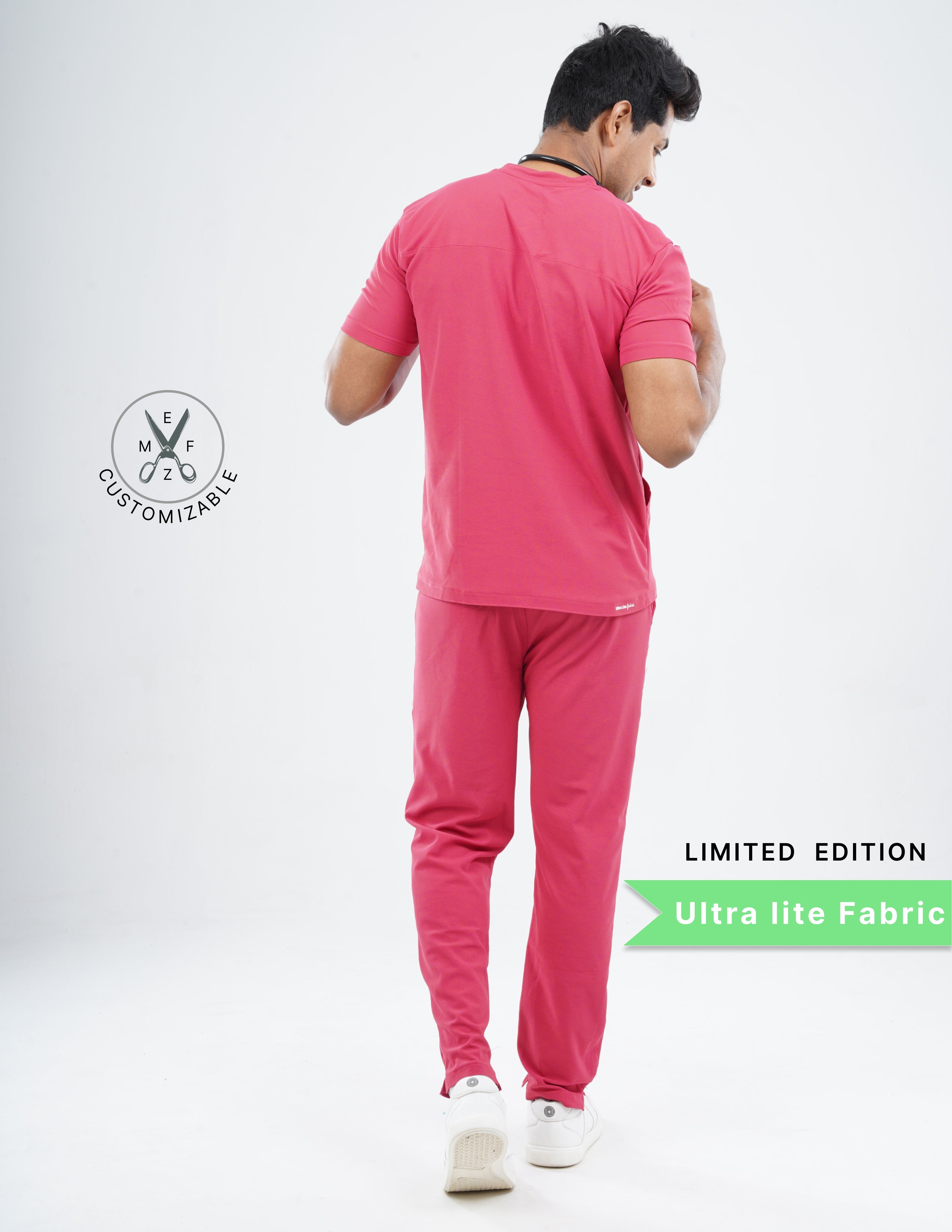 MELANGE PINK - LIMITED EDITION  V Neck / Straight Pant / 2 way Stretch (MaleFullset) MKZ209