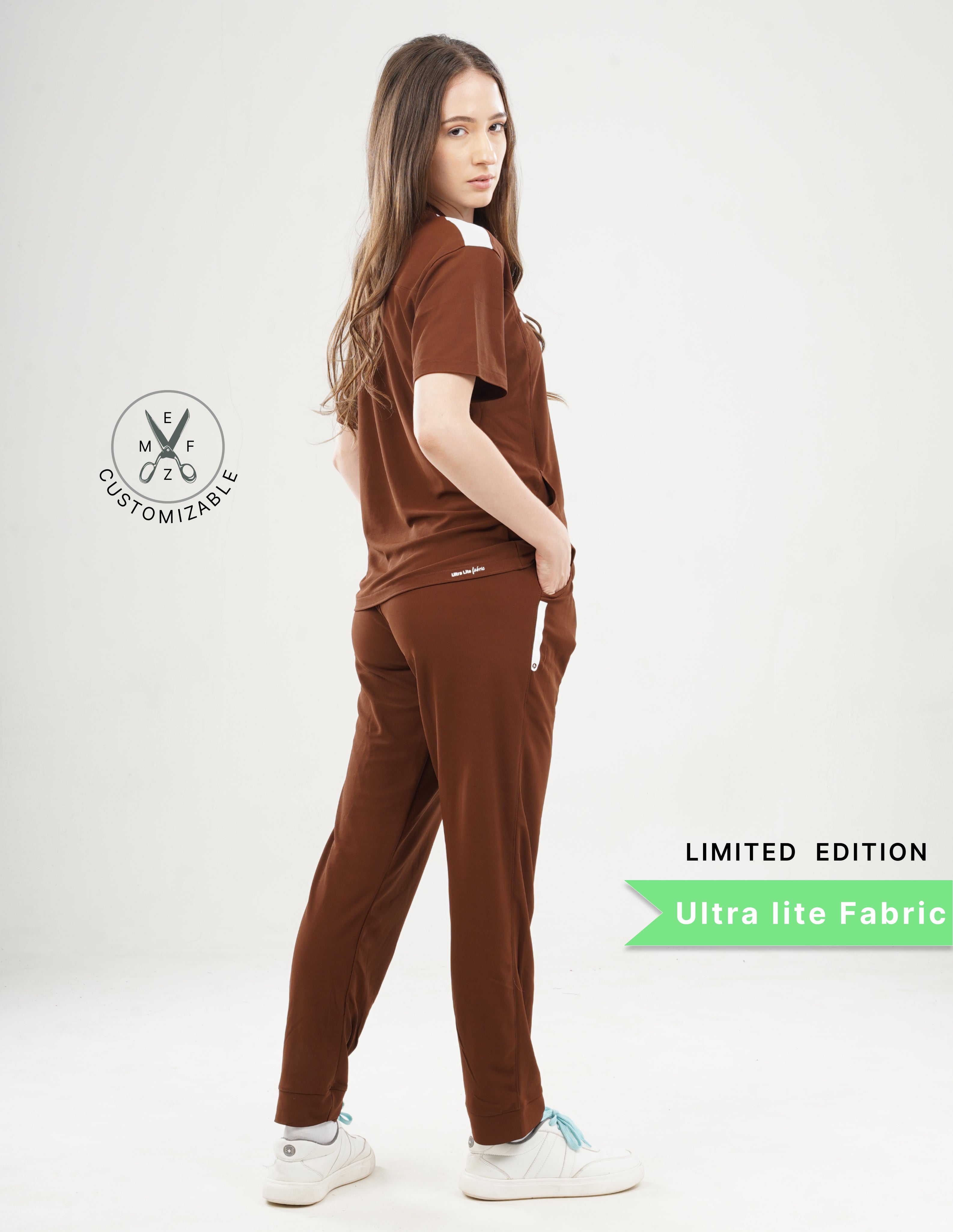 MOCHA BROWN -LIMITED EDITION  V Neck / Jogger Pant / 2 way Stretch (FemaleFullset) MKZ93