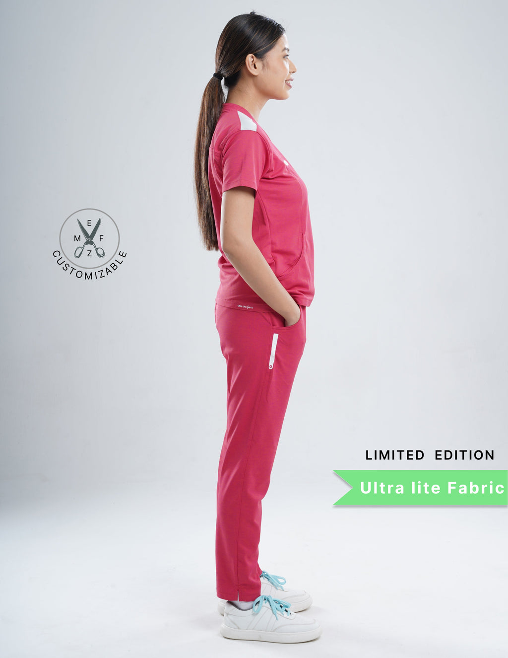 MELANGE PINK - LIMITED EDITION  V Neck / Straight Pant / 2 way Stretch (FemaleFullset) MKZ82