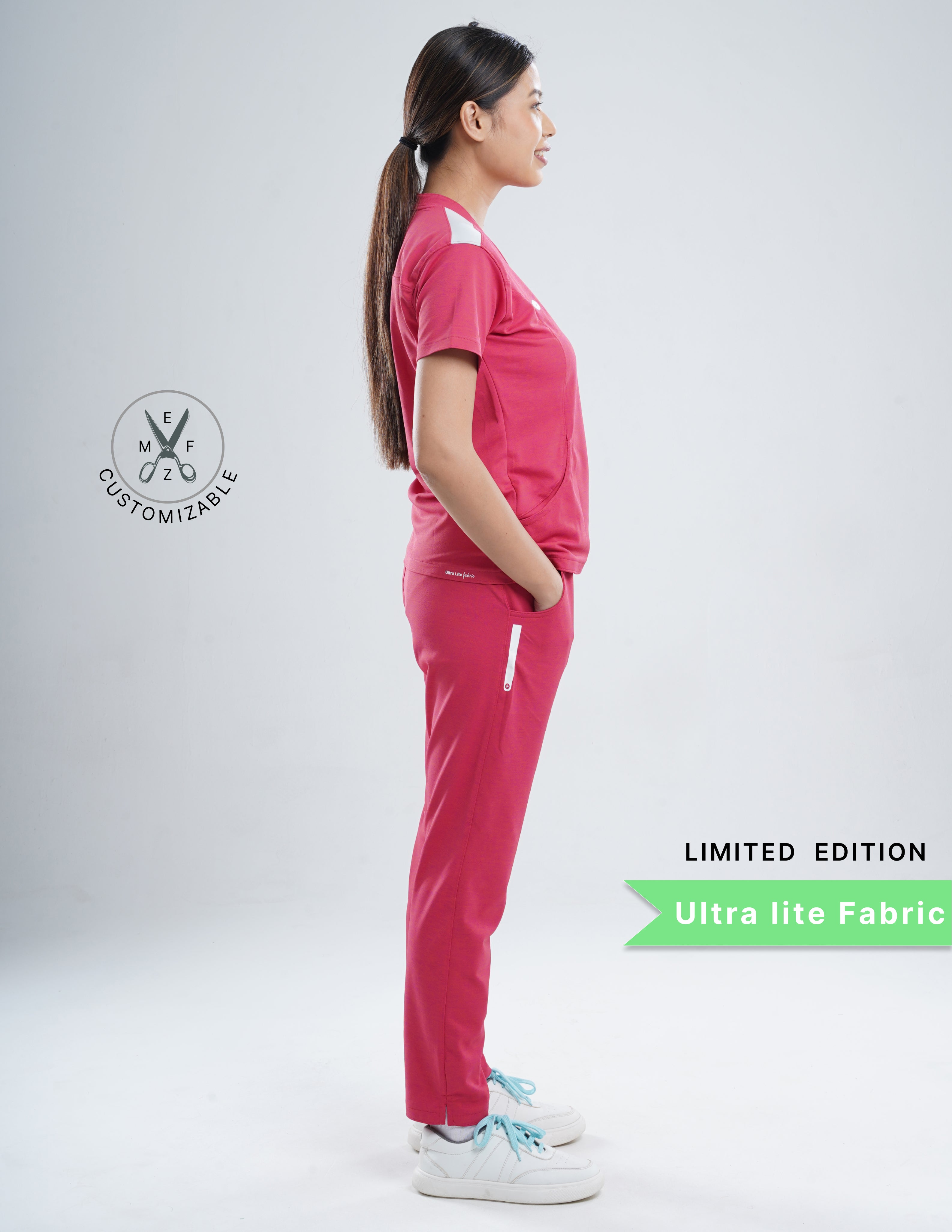 MELANGE PINK - LIMITED EDITION  V Neck / Straight Pant / 2 way Stretch (FemaleFullset) MKZ82