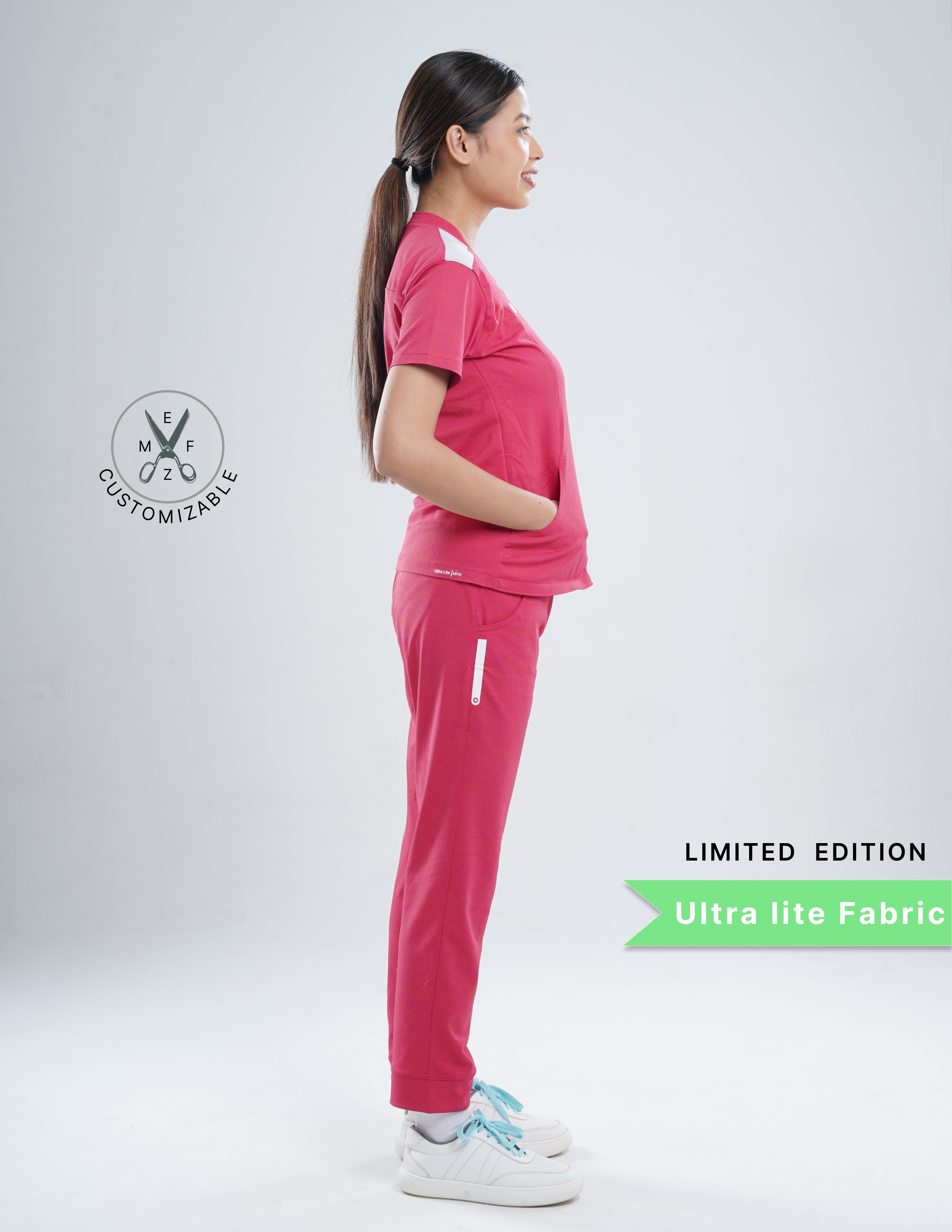 MELANGE PINK - LIMITED EDITION  V Neck / Jogger Pant / 2 way Stretch (FemaleFullset) MKZ81
