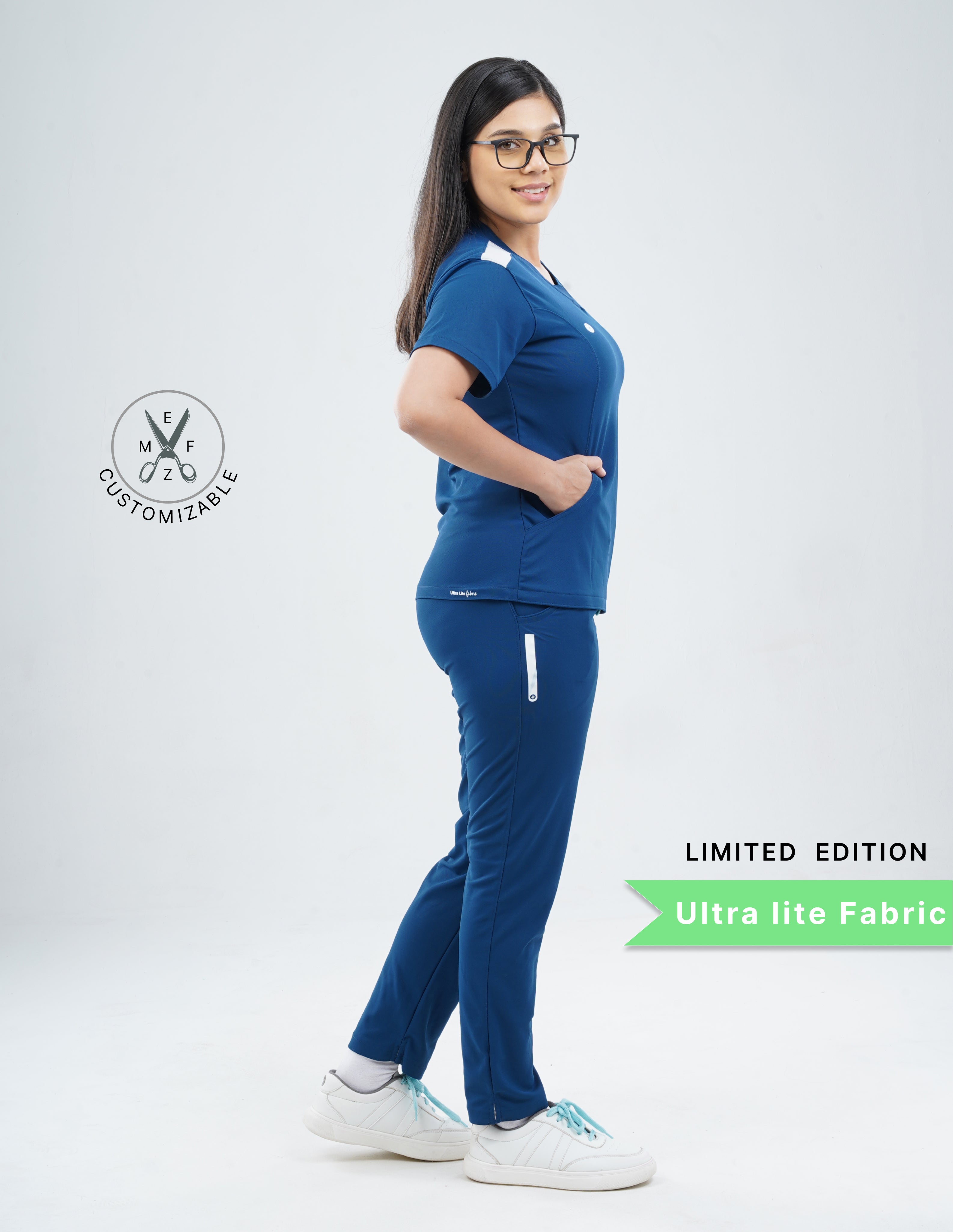 COSMIC BLUE - LIMITED EDITION  V Neck / Straight Pant / 2 way Stretch (FemaleFullset) MKZ58
